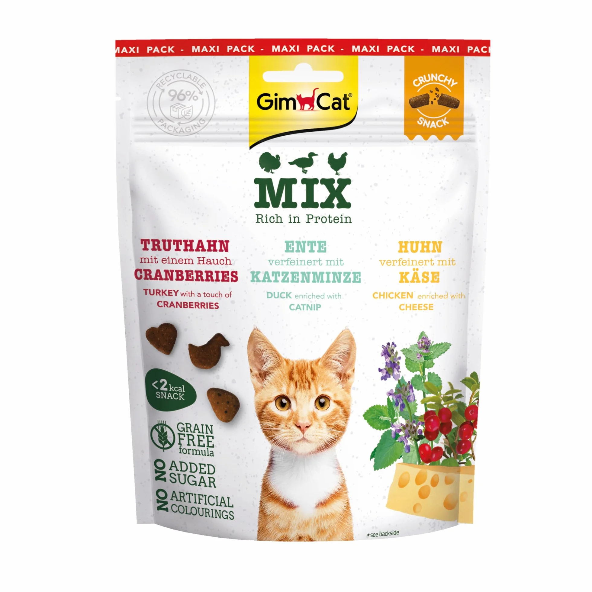 GimCat Crunchy Snacks Mix – chrupiące przysmaki dla kotów, bogate w białko, 1 x 140 g