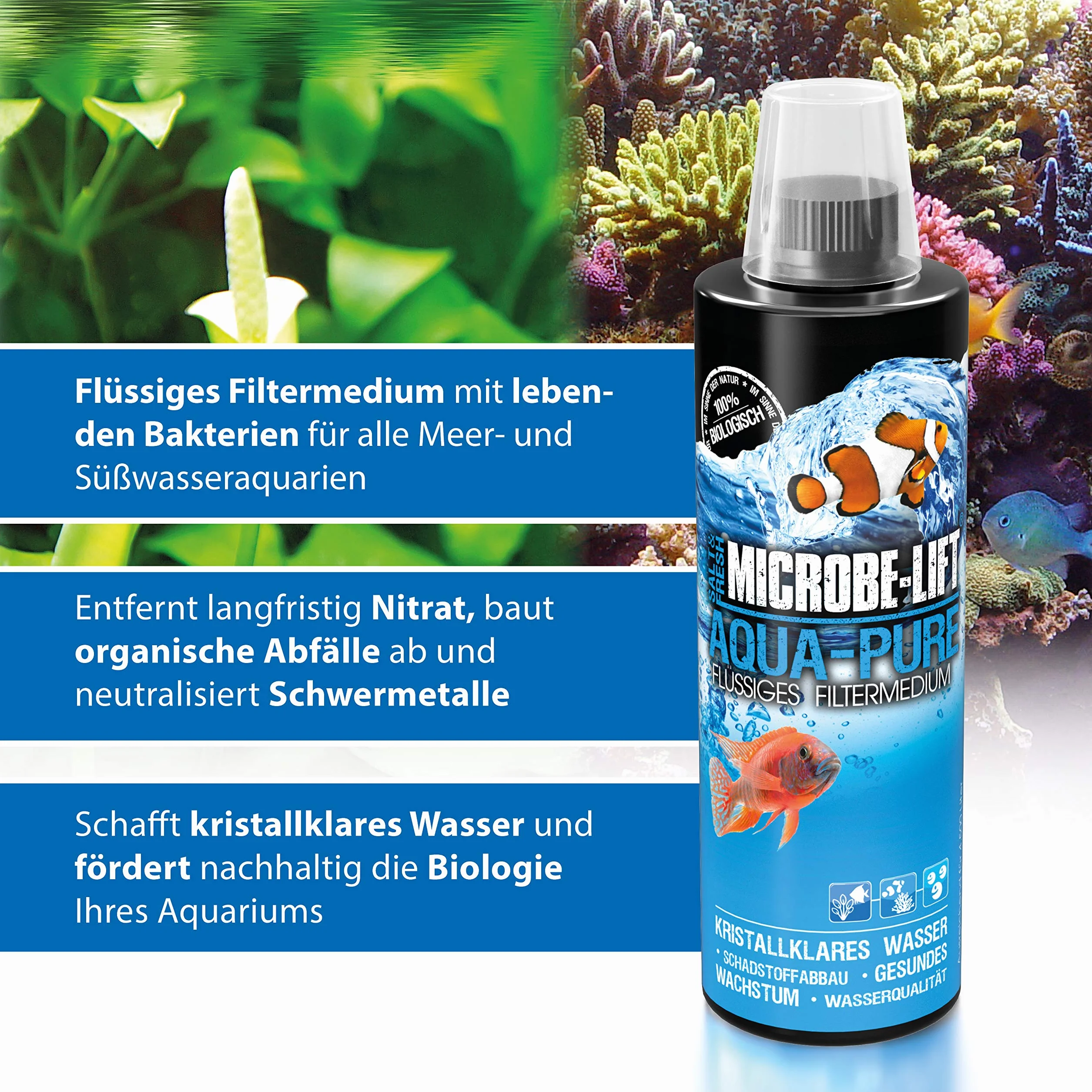 Microbe-Lift® - Aqua Pure | Płynny środek zapobiegający zakłóceniom dla krystalicznie czystej wody | 100% naturalny z bakteriami | Do wszystkich akwariów | Zawartość: 473ml