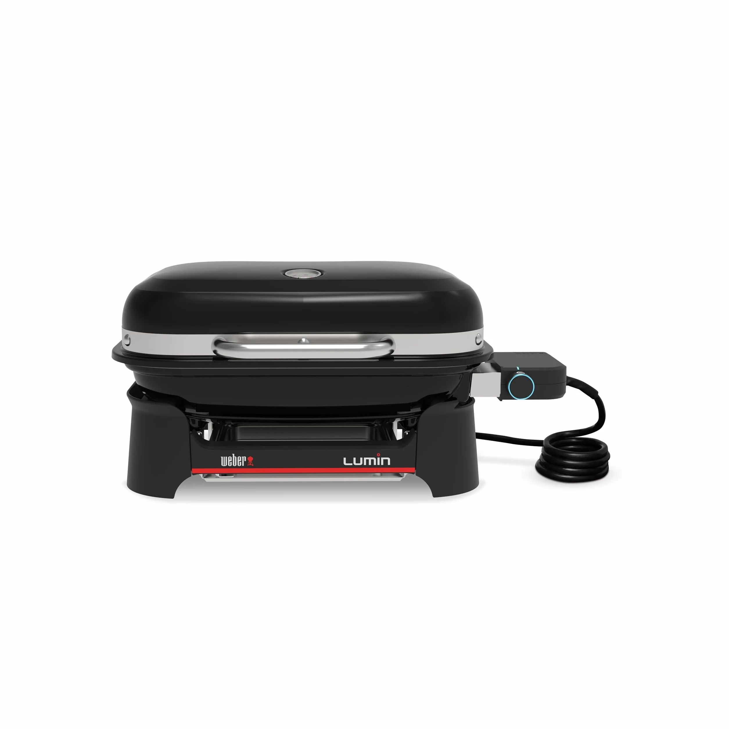 Weber Lumin Compact Przenośny Kompaktowy Grill Elektryczny, do 315 °C, z Termometrem w Pokrywie, Ruszty z Emaliowanego Żeliwa, Powierzchnia Grillowania 43 X 32 cm, Czarny (1502044)