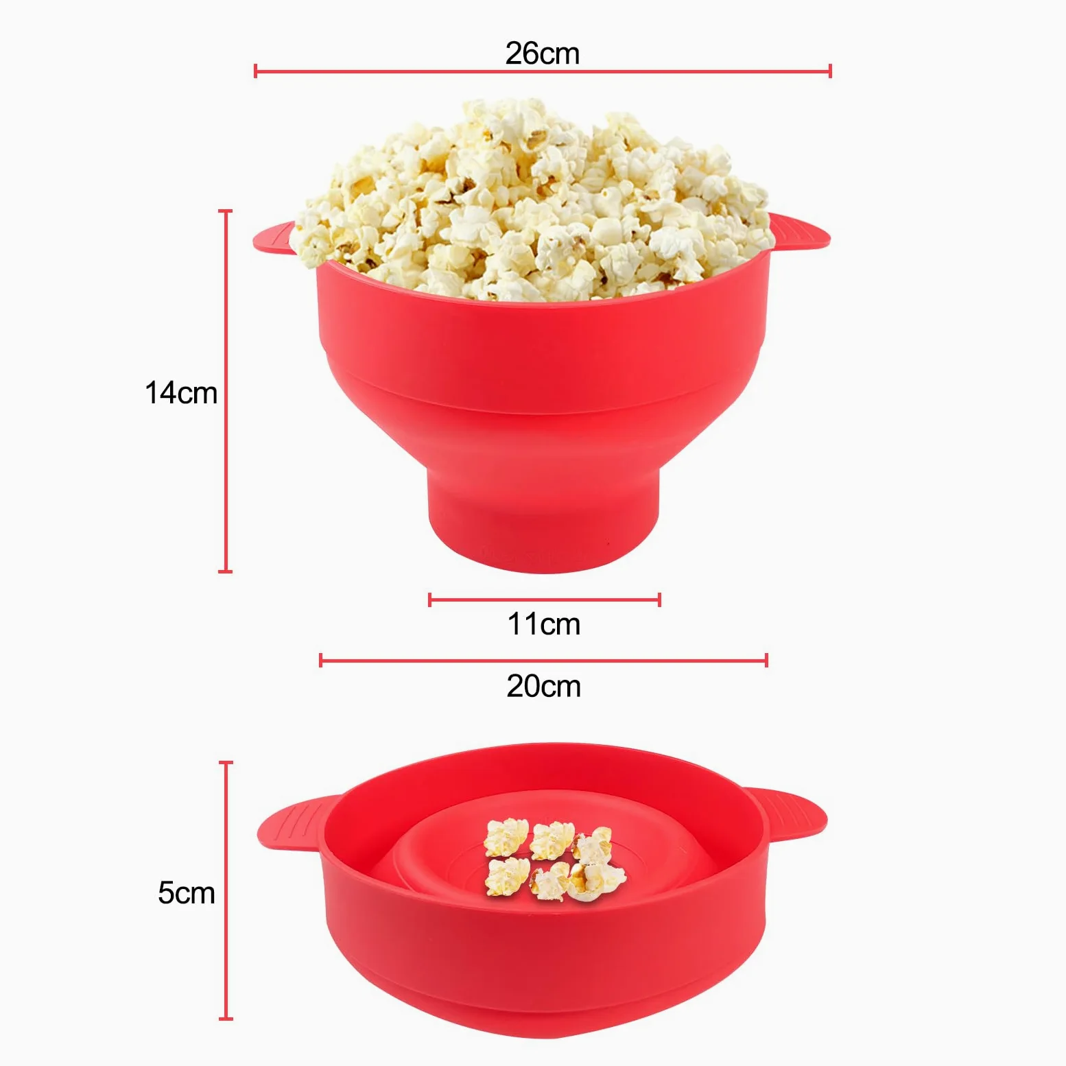 Fousenuk silikonowa popcorn miska z pokrywką czerwony