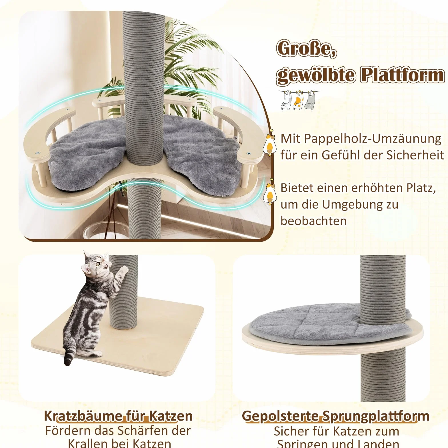 COSTWAY Drapak dla kota do sufitu 236-271 cm 5-piętrowy z hamakiem i platformami