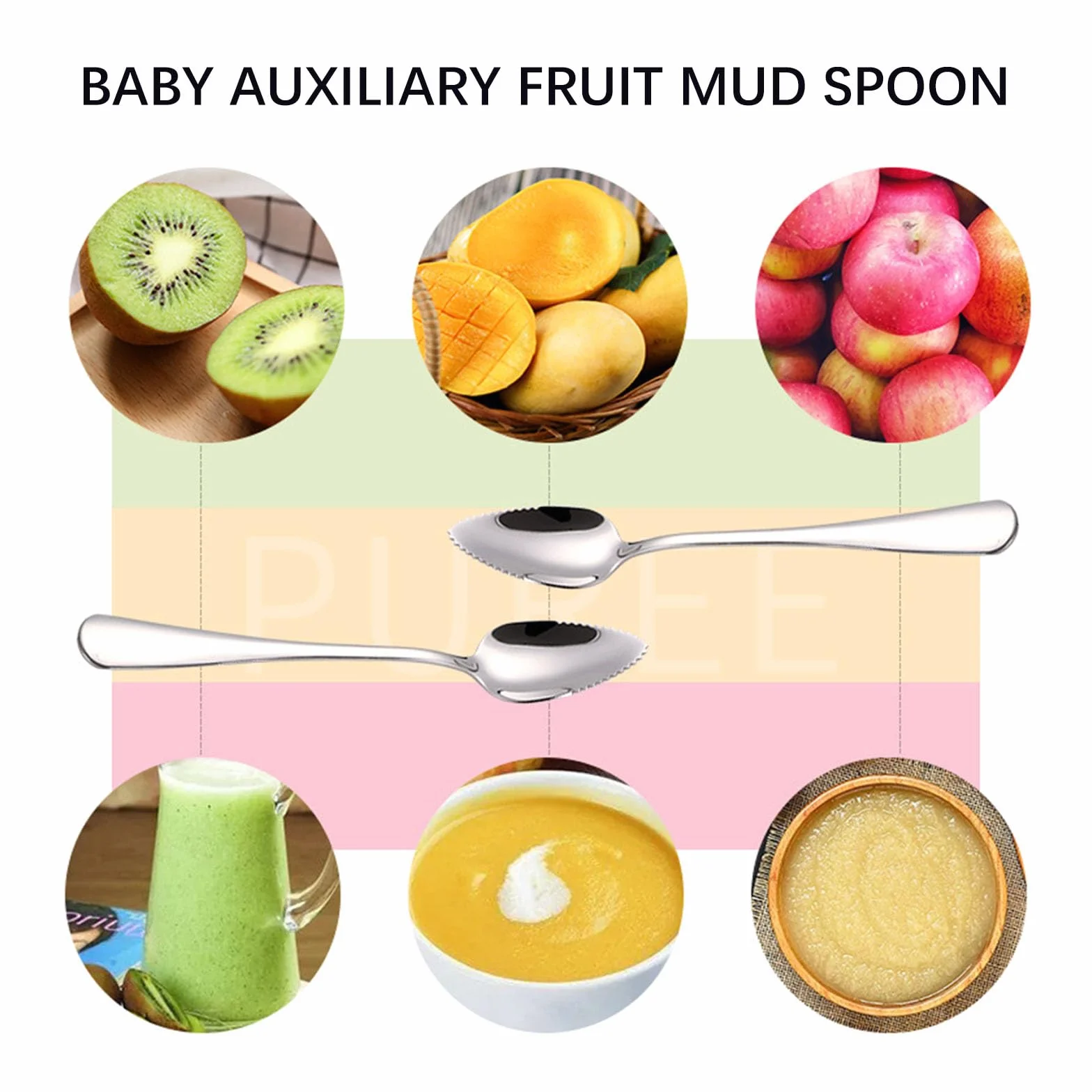 4PCS Kiwi Spoon,Łyżka Grejpfrutowa,Łyżeczka Z Ząbkami,Łyżeczka Ze Stali Nierdzewnej,Pożywienia Niemowląt Łyżka,Do Deserów,Owoców Ze Szlifem Falistym,Jabłek,Kiuiom