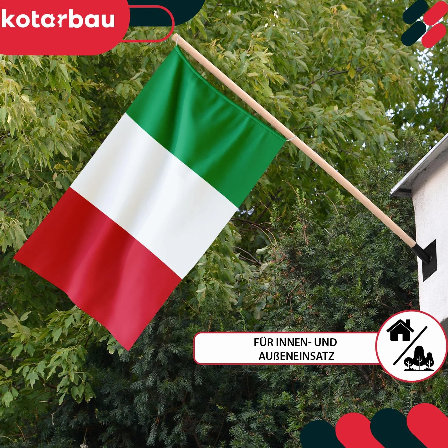 KOTARBAU® Uchwyt Na Flagę Flagowy Pojedynczy Ścienny Stalowy Czarny