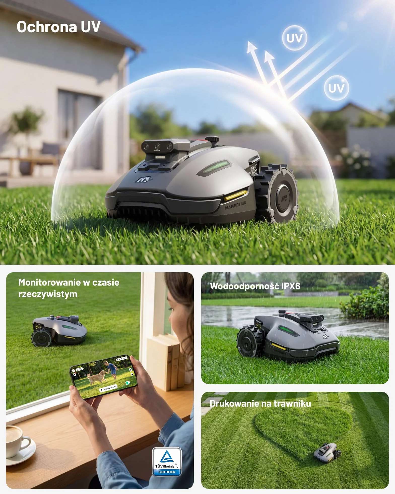 MAMMOTION YUKA mini 2 500 Robot koszący bez przewodu obwodowego, do 500 m², Tri-Cam AI Vision,BRAK RTK, brak przerw w sygnale, automatyczne mapowanie wielu stref, DropMow, ręczna edycja mapy
