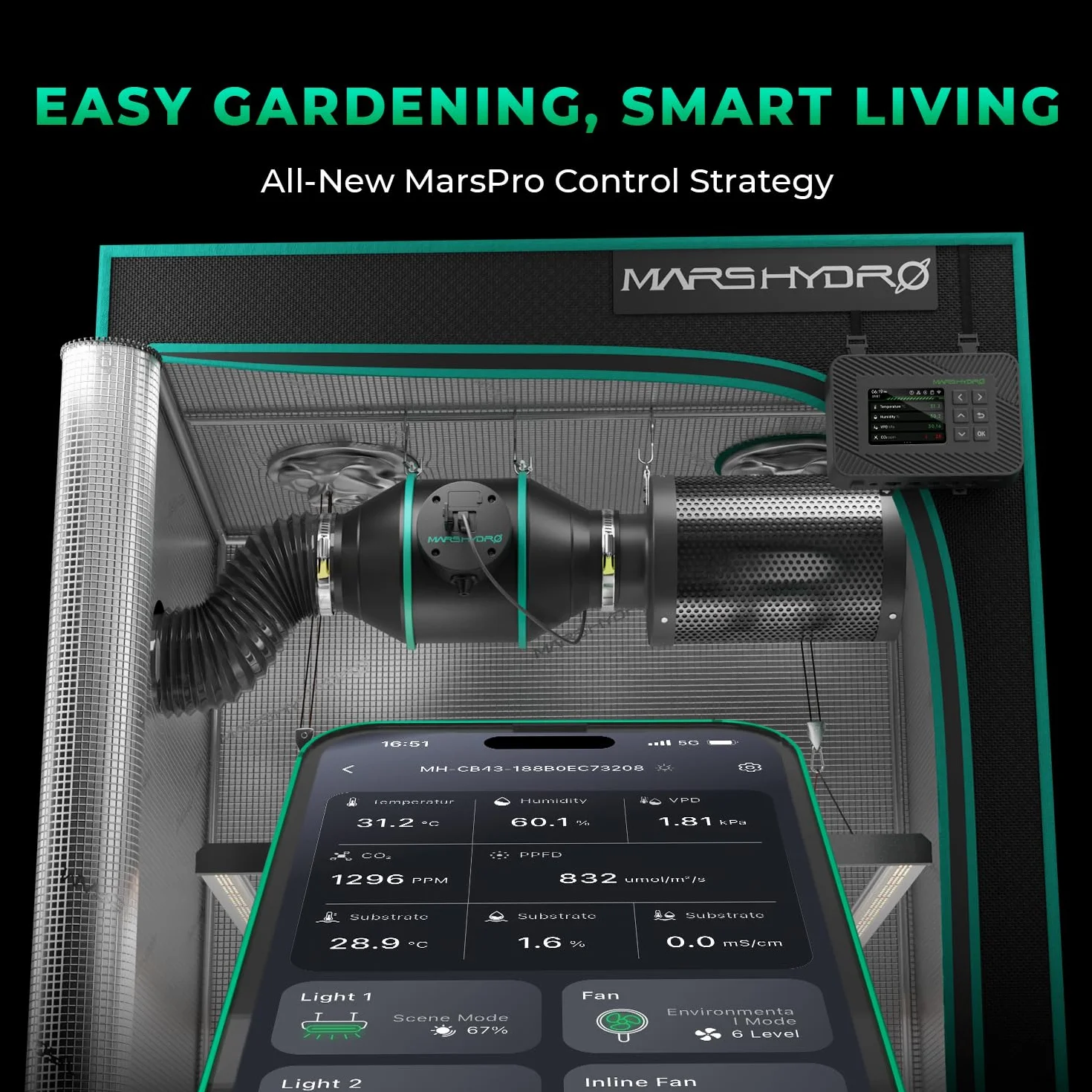 MARS HYDRO Ventilateur en ligne avec régulateur de vitesse, filtre à charbon, conduit flexible de 10,1 m, 3 colliers de serrage