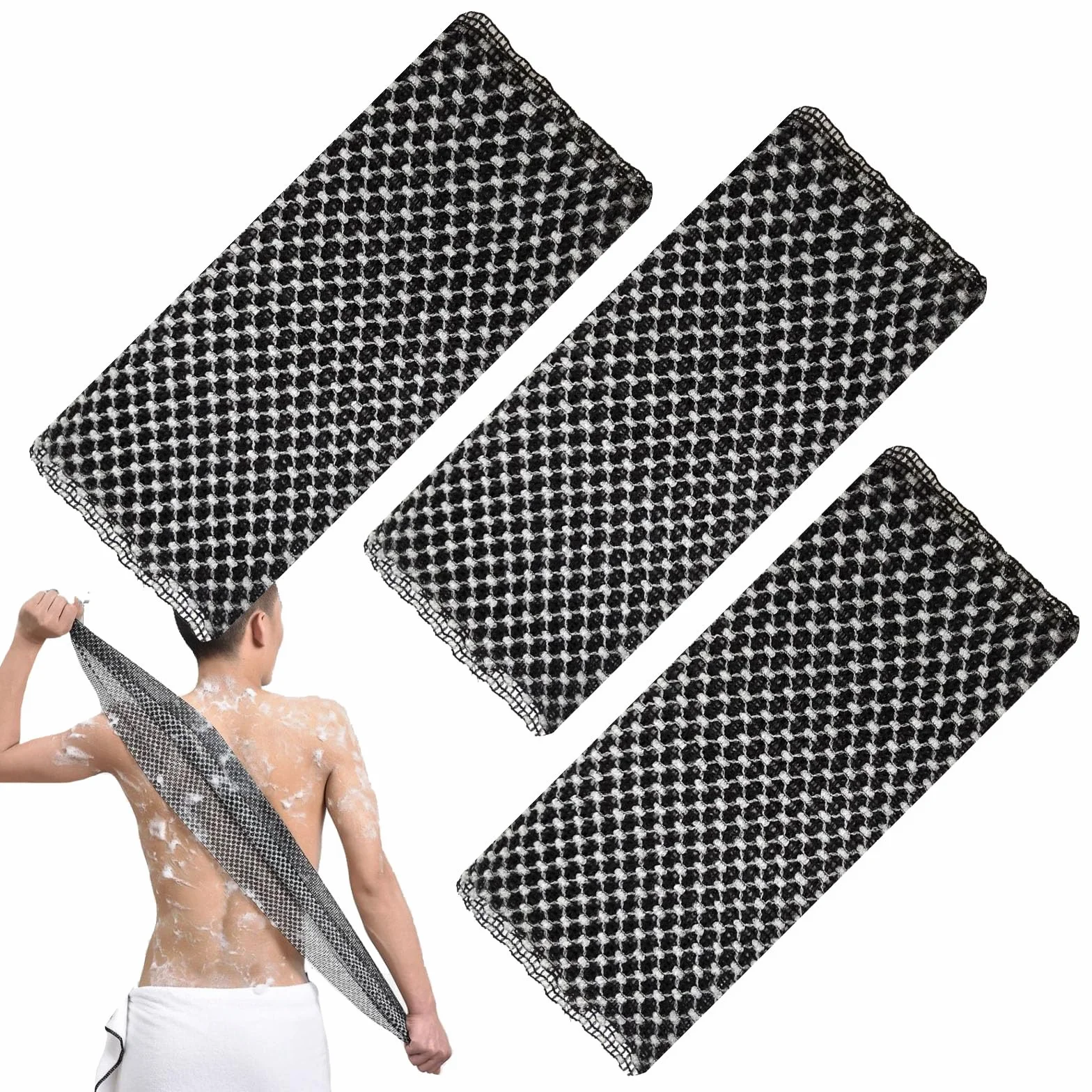 3 pcs japanese exfoliating shower towel | exfoliating towel, Extra-Long | Suitable for Sensitive and Rough Skin