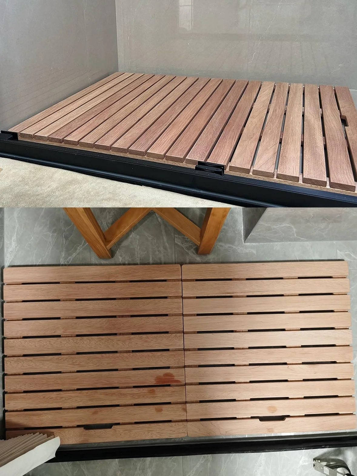 Drewniana mata łazienkowa pod prysznic antypoślizgowa mata do drzwi spa do łazienki na zewnątrz baseny gładki drewniany ruszt solidny i le (60 x 60 cm)