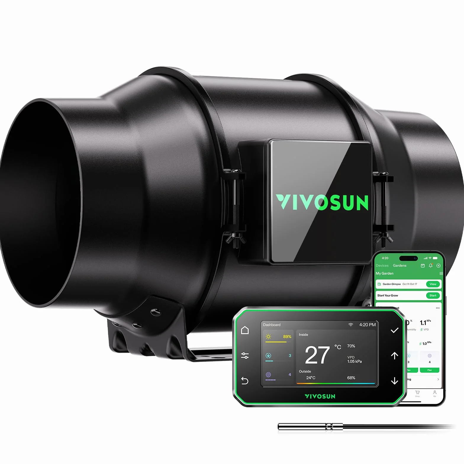 VIVOSUN AeroZesh G6 inteligentny wentylator rurowy, 150 mm, 660 m³/h, z silnikiem EC i regulatorem GrowHub E42A+ VPD, zdalne sterowanie przez WiFi/aplikację, wentylator do uprawy roślin, do uprawy