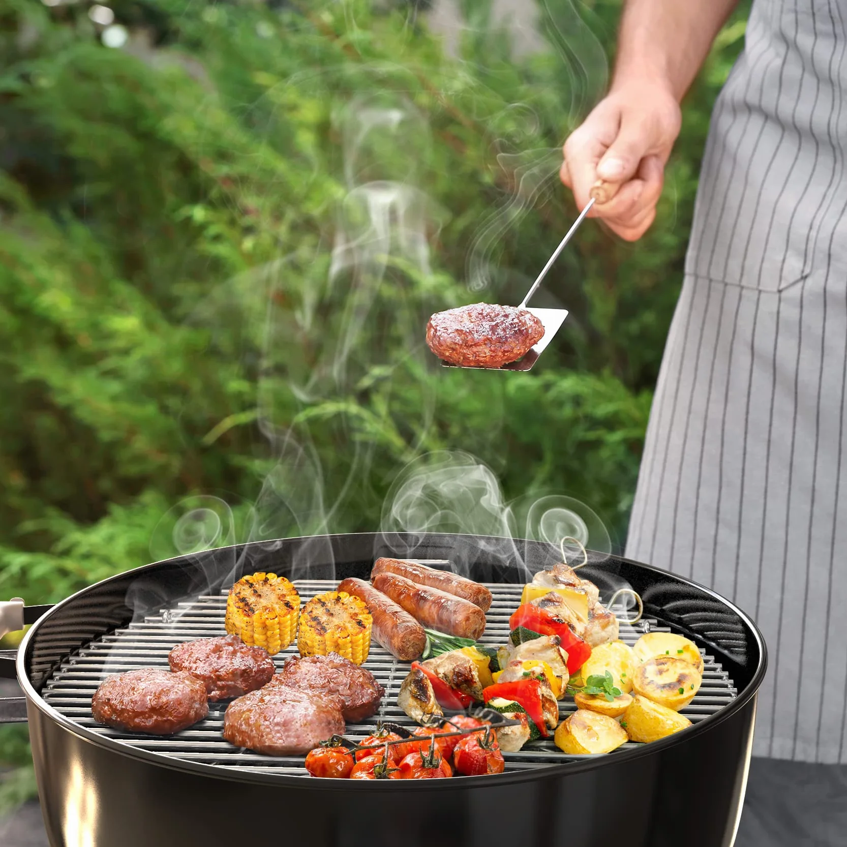 only fire Ruszt do gotowania ze stali nierdzewnej, ruszt do grilla BBQ z pojedynczym otworem z odpinanym uchwytem, do grilla na węgiel Weber 22 cali