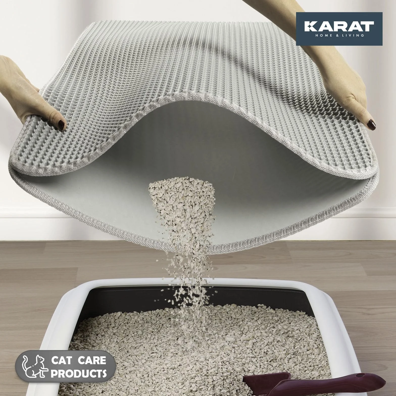 KARAT Mata do żwirku dla kota 61 x 38 cm – wodoszczelna podkładka pod kuwetę dla kota – mata chroni podłogę przed żwirkiem – mata do kuwety (Charly) (szara)