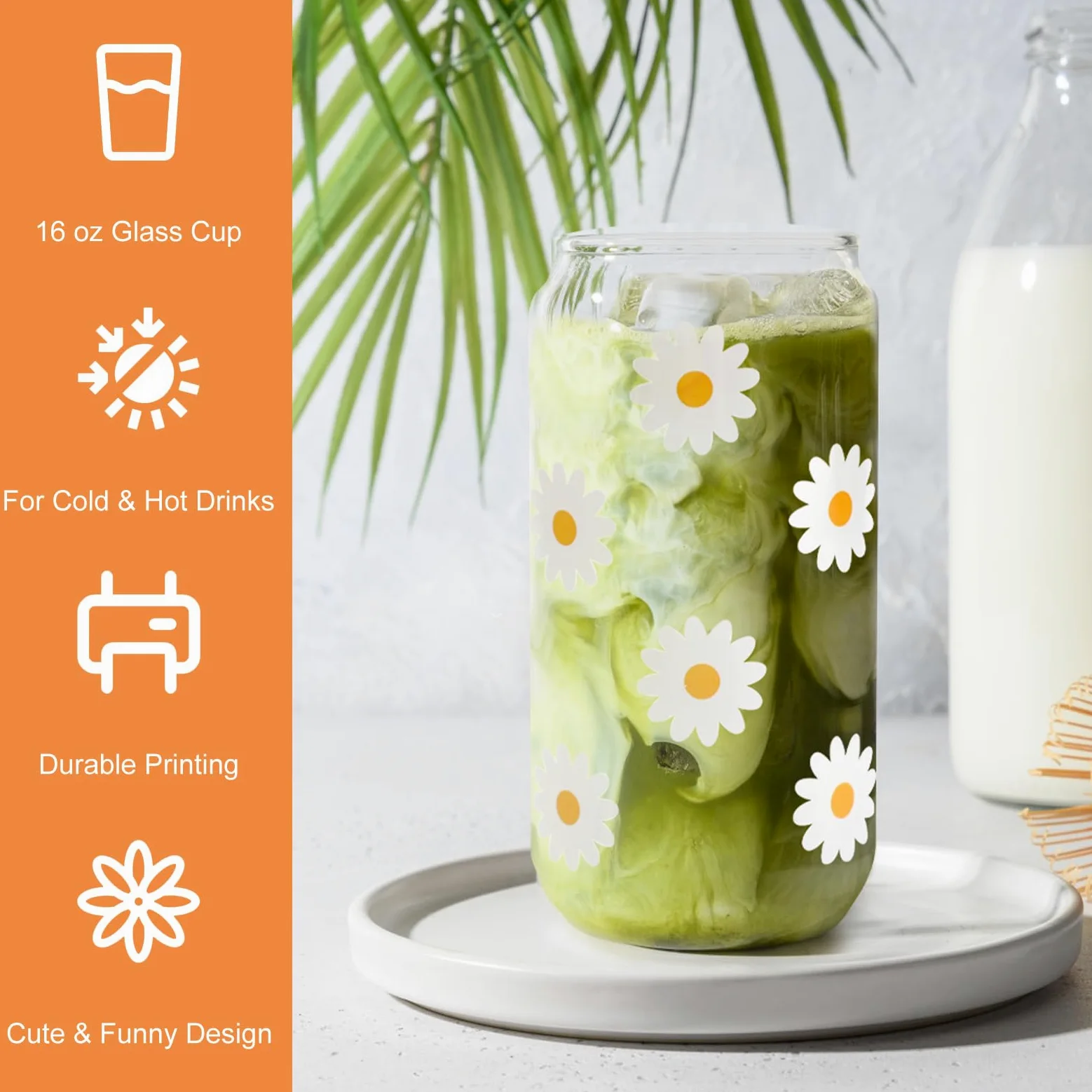 APOMOONS szklanka 480 ml z rurką i pokrywką, estetyczne szklanki ze słomką i pokrywką, szklanka do matcha, szklanka do matcha latte na smoothie i napoje