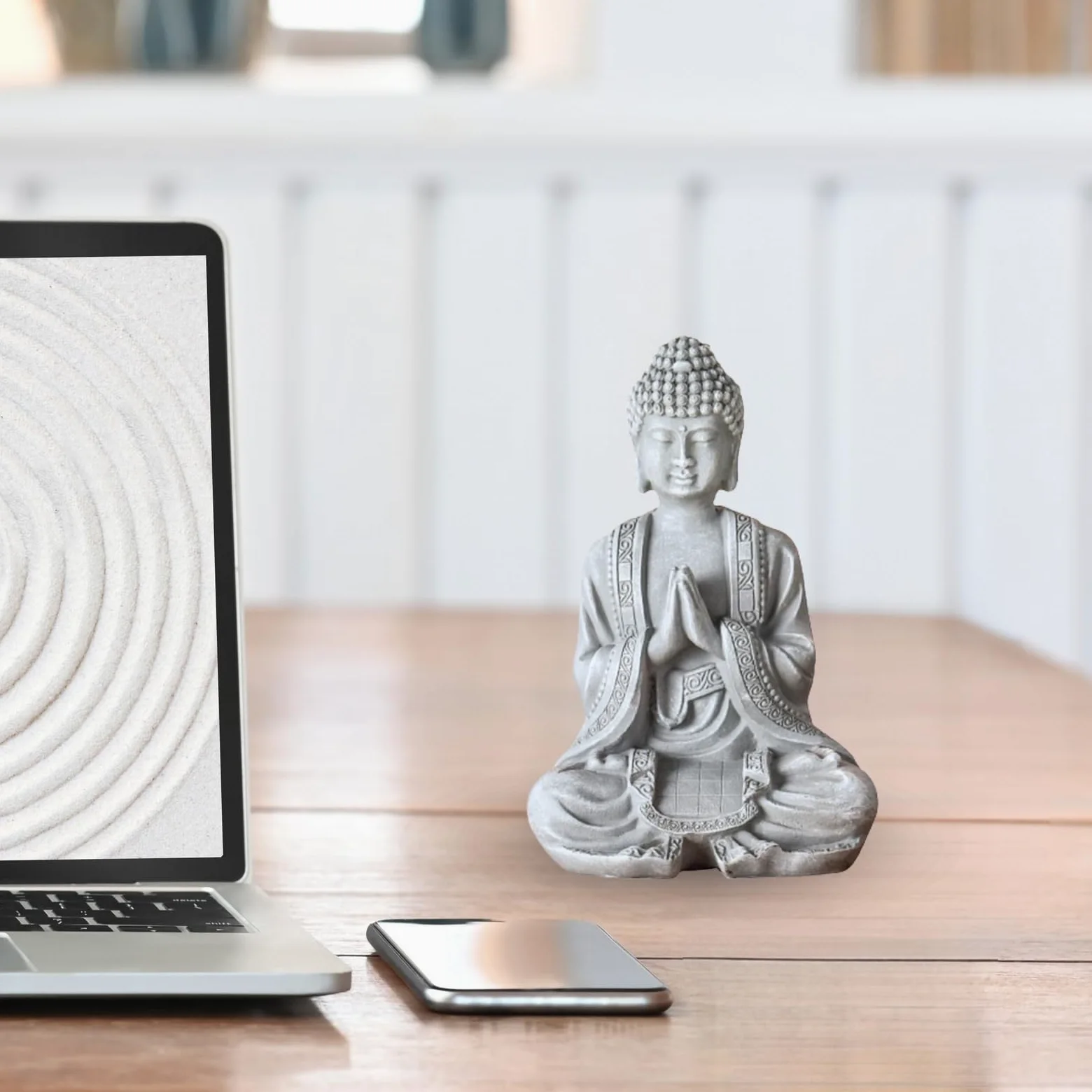 Zen'Light SBM2 - Szara Statuetka Buddy do Medytacji 2 - Zen i Feng Shui Dekoracyjna Statuetka - Uspokajająca i Relaksująca Atmosfera - Talizman Szczęścia - Wysokość: 12 cm