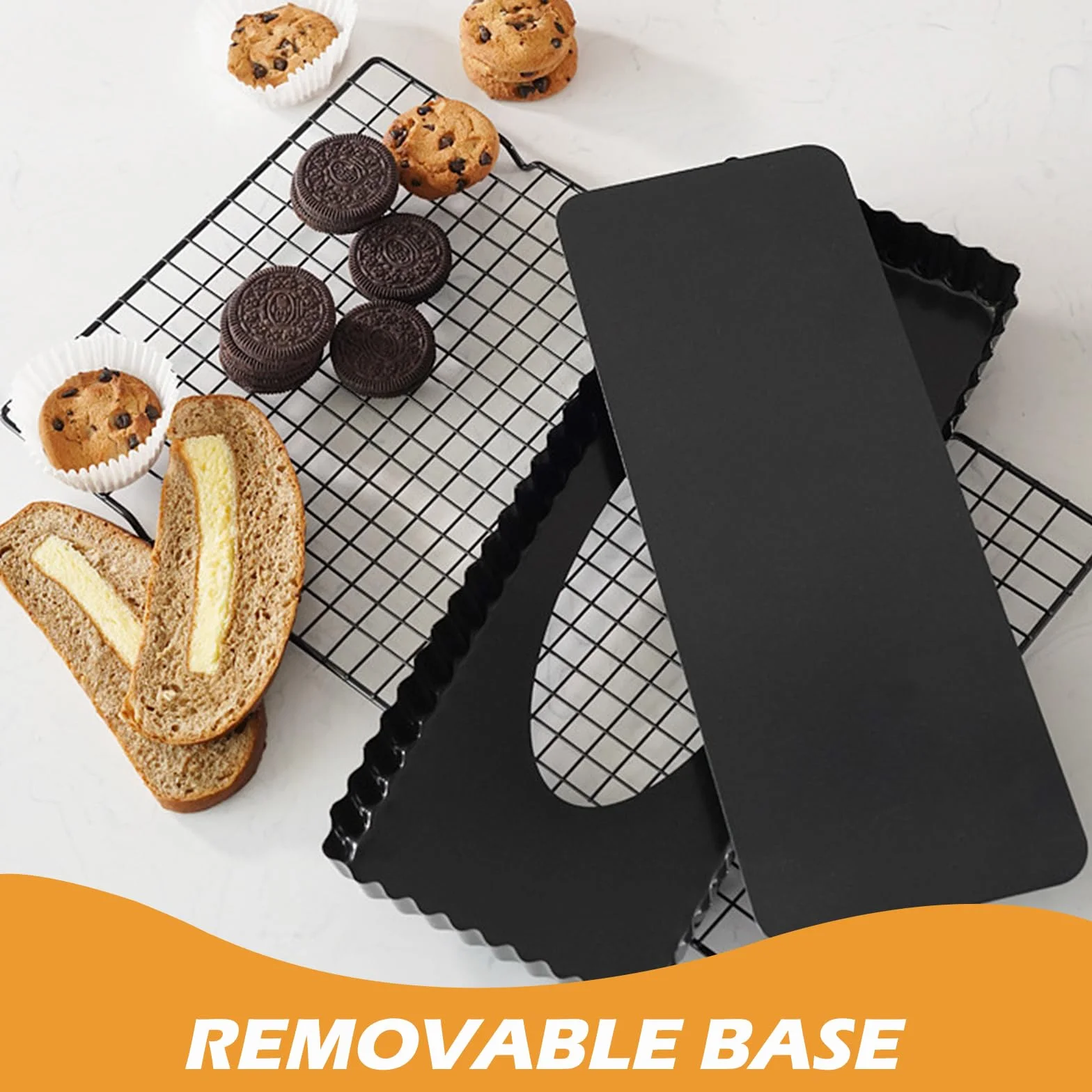 2 sztuki foremek do tarty z wyjmowanym dnem, powłoka zapobiegająca przywieraniu, forma do quiche 35 × 11 cm, prostokątna forma do tarty, forma do quiche z powłoką z falistym brzegiem do