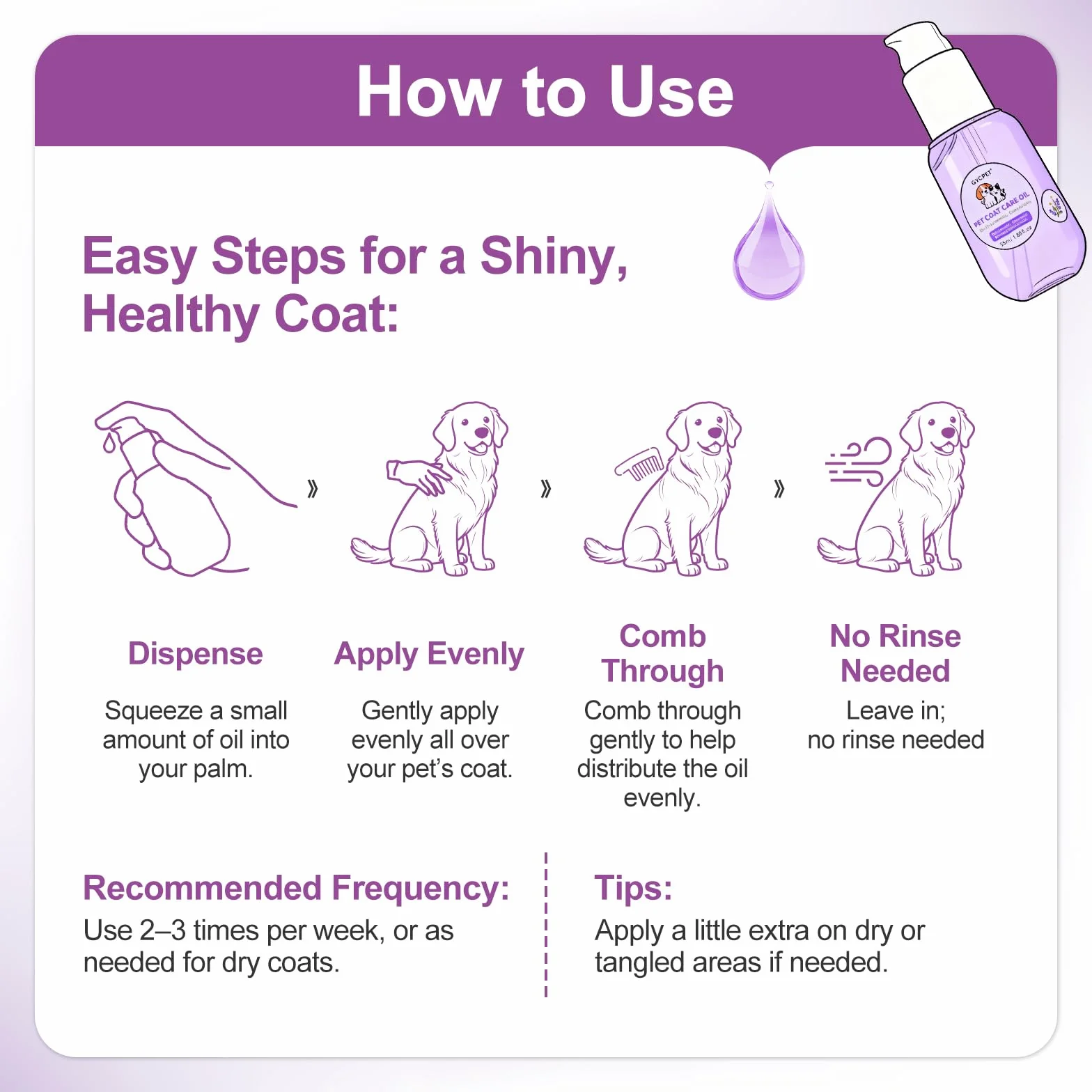 Olejek pielęgnacyjny do sierści zwierząt Leave-In Conditioner dla psów i kotów 55 ml