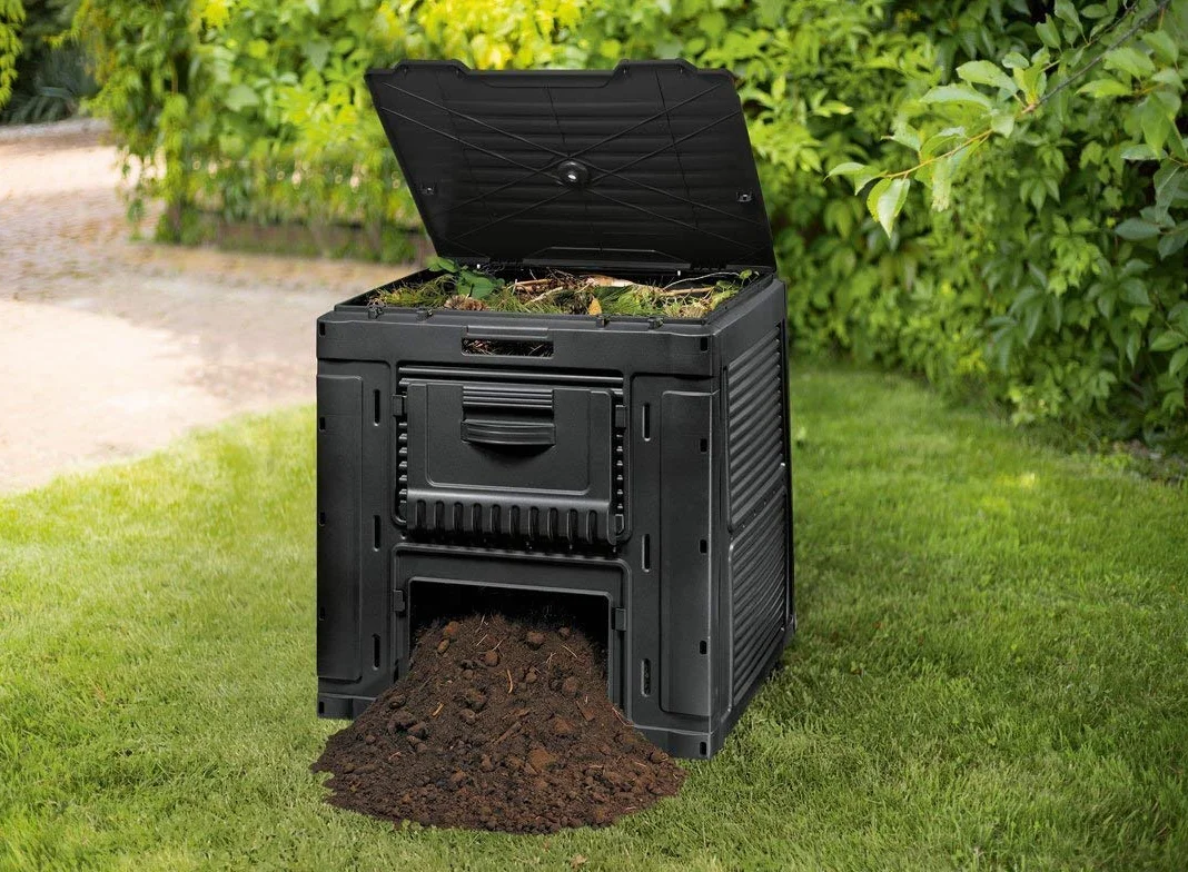Curver Zewnętrzny e-kompostownik ogrodowy z tworzywa sztucznego, 470 l, szybki kompostownik, pokrywka, składana, 79 x 79 x 79 cm, czarny