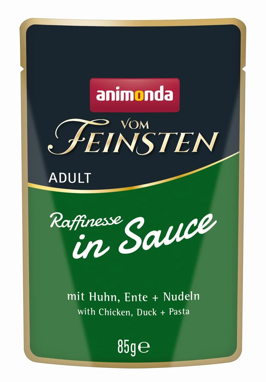 animonda vom Feinsten Premium karma dla kotów mokra w sosie wyrafinowanym, 24 worki porcjowe (24 x 85 g), mokra karma dla kotów bez zbóż, bez cukru, ze świeżymi mięsistymi składnikami