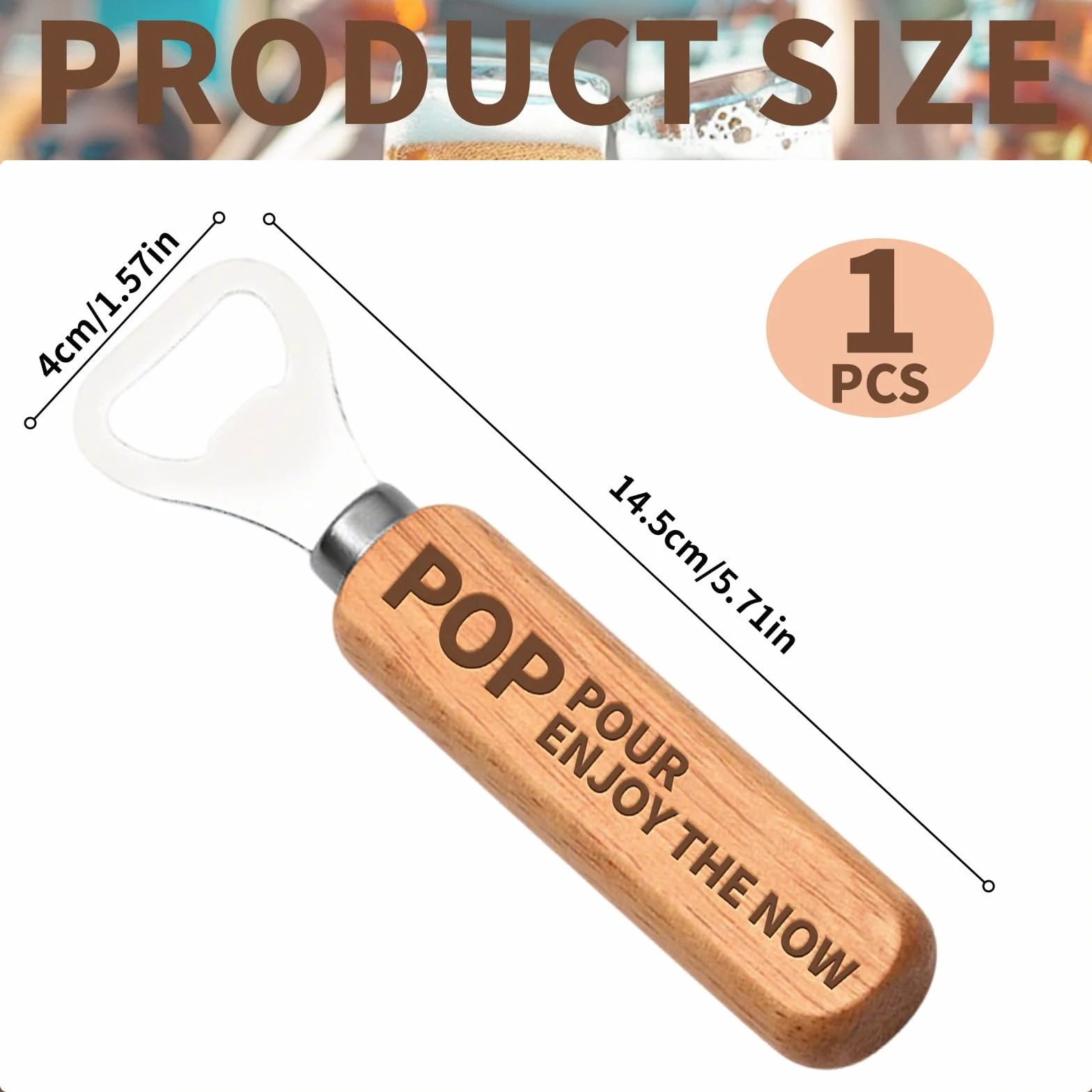 Otwieracz do butelek z POP POUR ENJOY THE NOW, drewniany otwieracz do butelek piwa, praktyczny otwieracz do butelek piwa, spersonalizowany prezent dla innych, nadaje się do domu, baru, BBQ, na