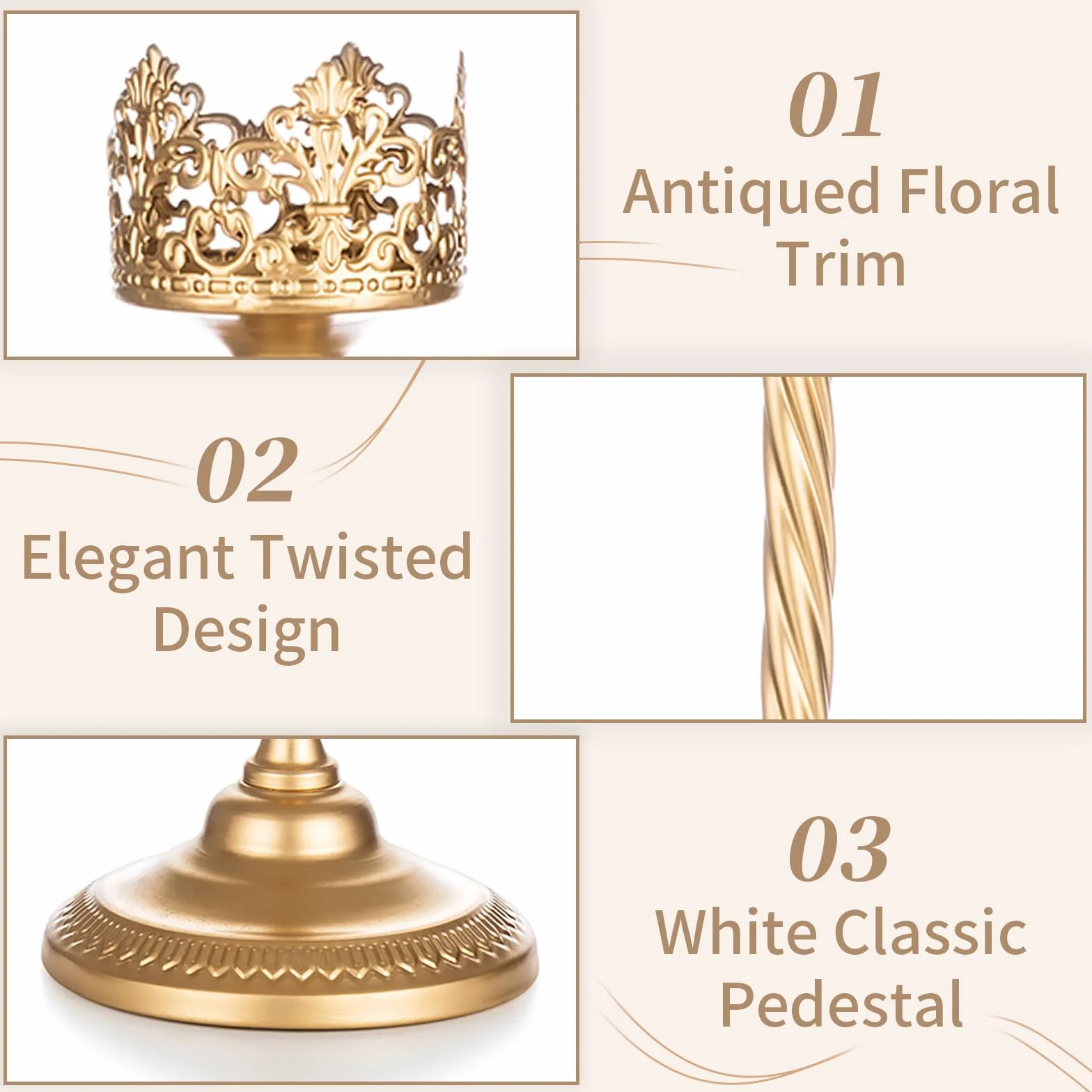 Sziqiqi Candelabra 102 cm 5-ramienny złoty metalowy świecznik do dekoracji ślubnych – stojaki na świece podłogowe na świece filarowe, antyczne elementy centralne, stojak na kwiaty na wydarzenia,