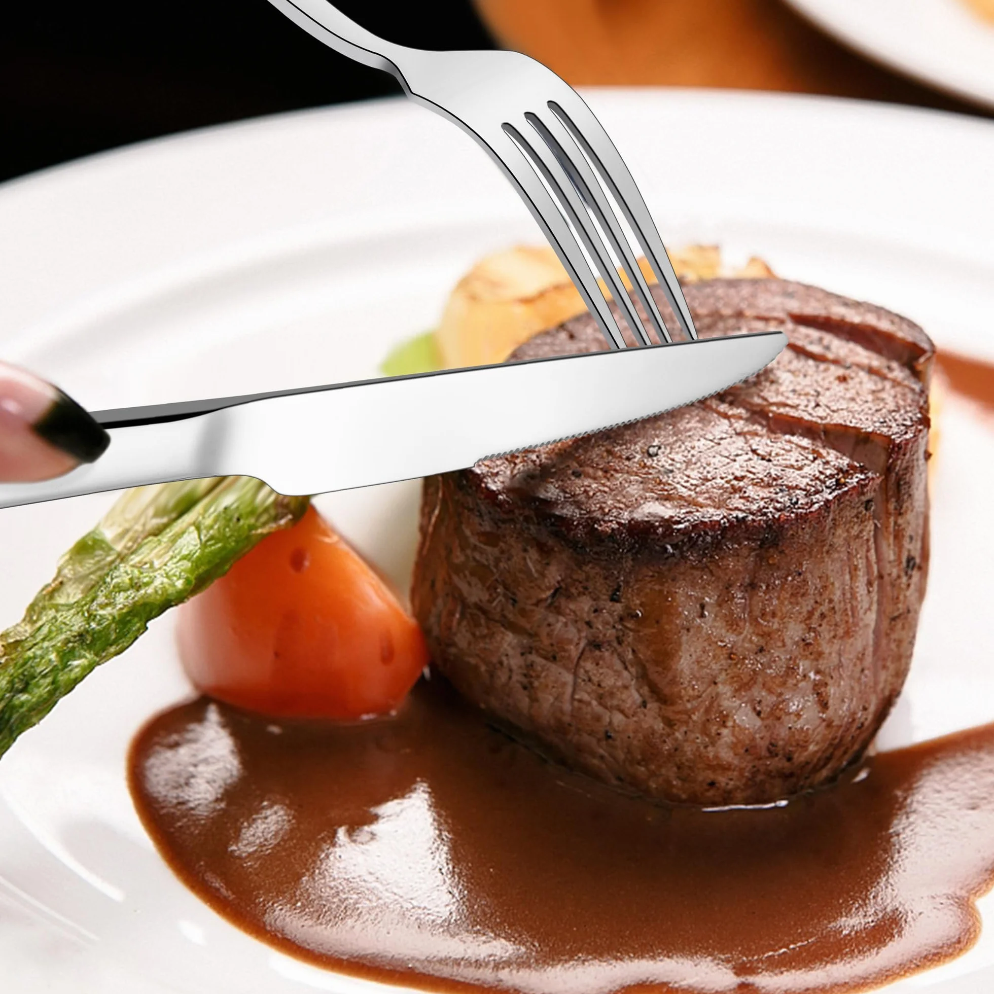 HaWare 6 noży stołowych, ze stali nierdzewnej, nóż śniadaniowy, nóż do masła, 22,8 cm, sztućce, zestaw noży do domu/restauracji/hotelu, polerowany na wysoki połysk i nadaje się do mycia w zmywarce