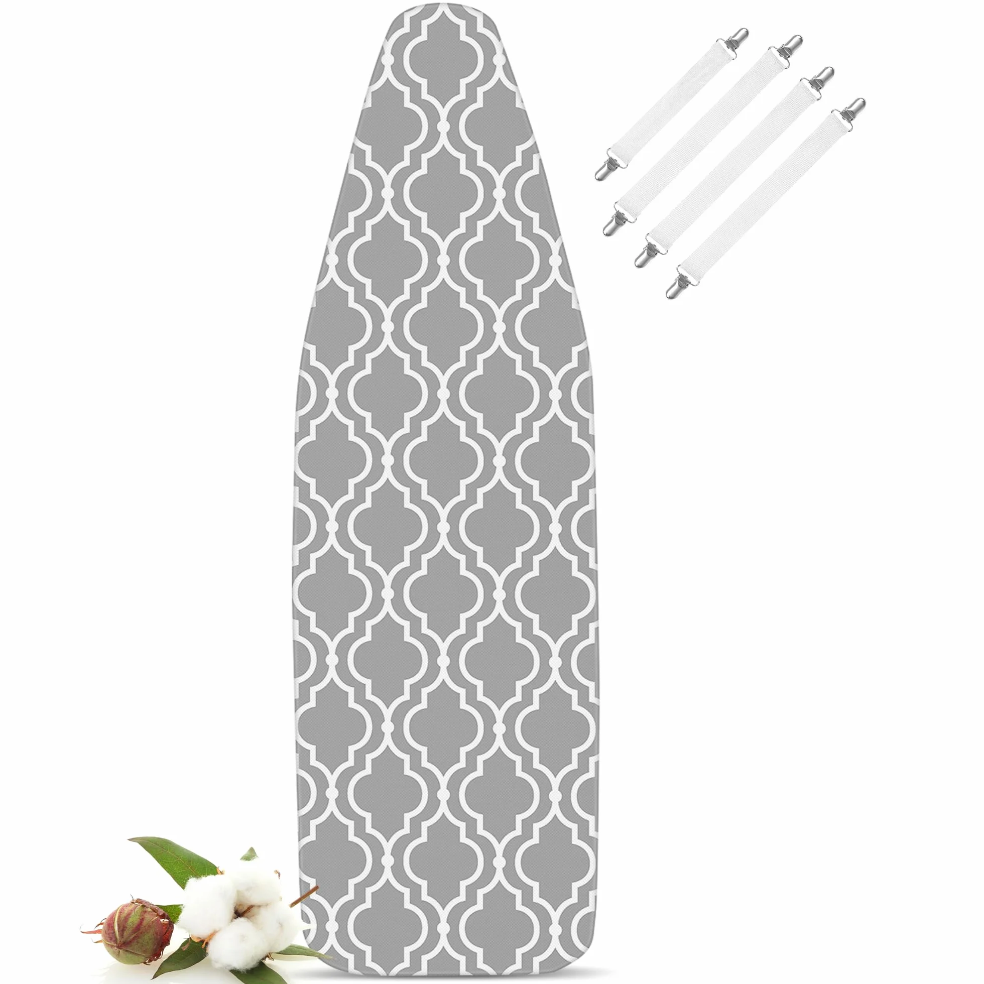Pokrowiec na deskę do prasowania 140 x 45 (rozmiar XL) – bawełna z komfortową wyściółką – z napinaczem zapewniającym pewny chwyt – do stacji parowej i szybkiego prasowania – pasuje do deski