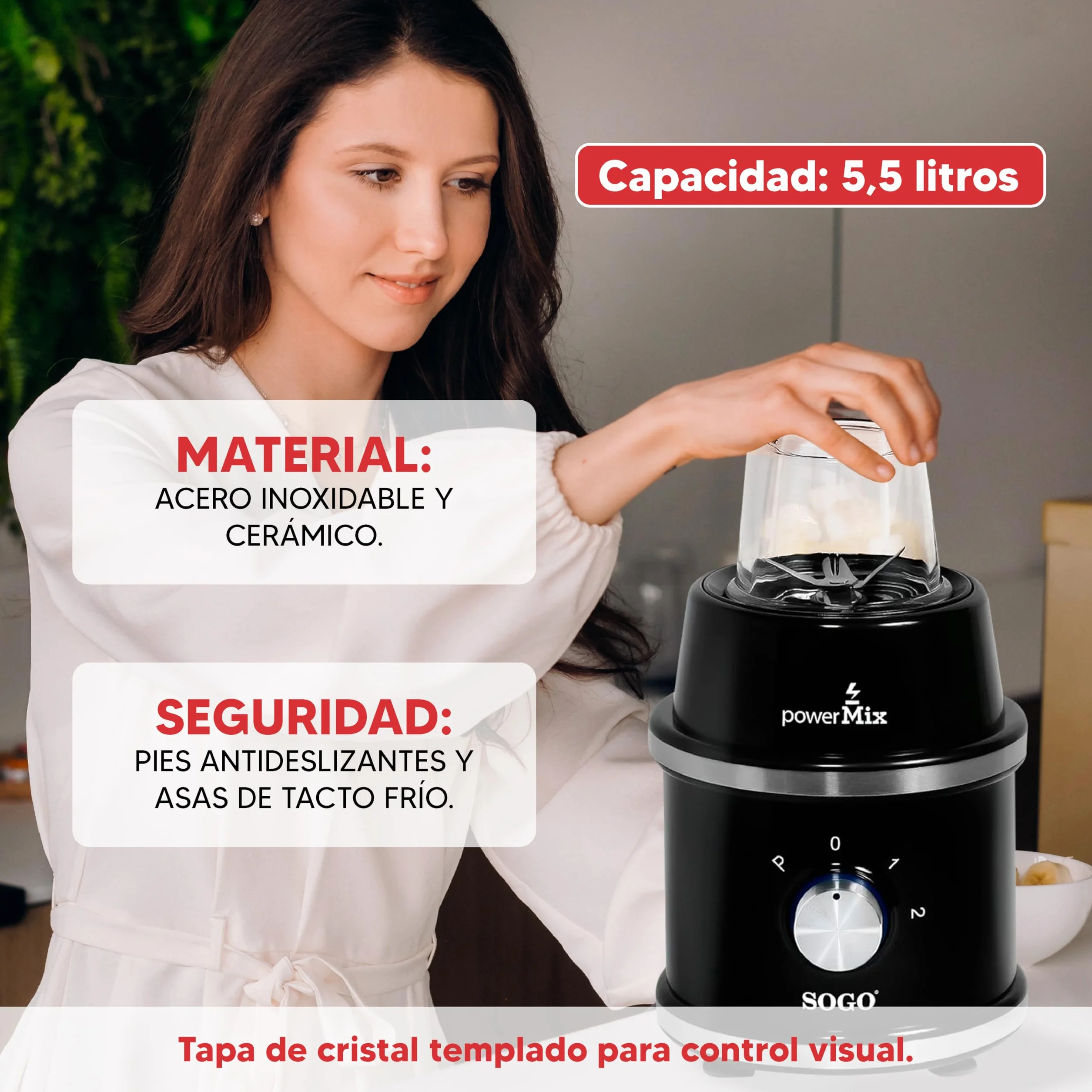 Sogo Blender stołowy, blender do soków, smoothies - maszyna do smoothies maker, rozdrabniacz do żywności ze szklanymi dzbankami 1,5 i 0,3 litra, 2 ostrza, 1300 W, czarny (SS-5545)
