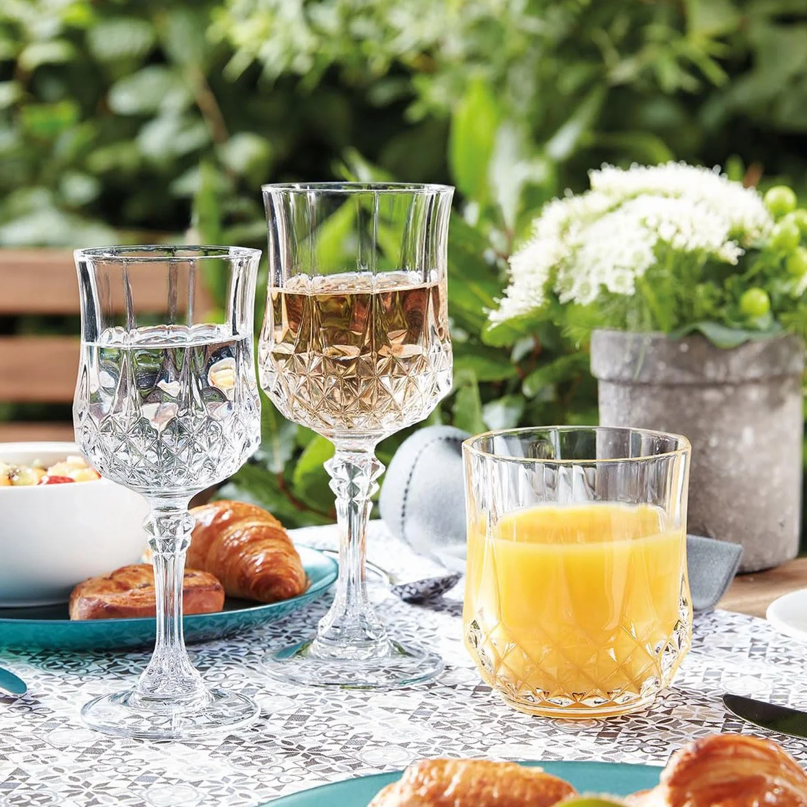 Cristal d'Arques Paris - Kolekcja Longchamp - 6 szklanek 23cl w Kwarx - Błyszczący, przezroczystość i wysoka wytrzymałość - Ikoniczne listwy - Wyprodukowano we Francji