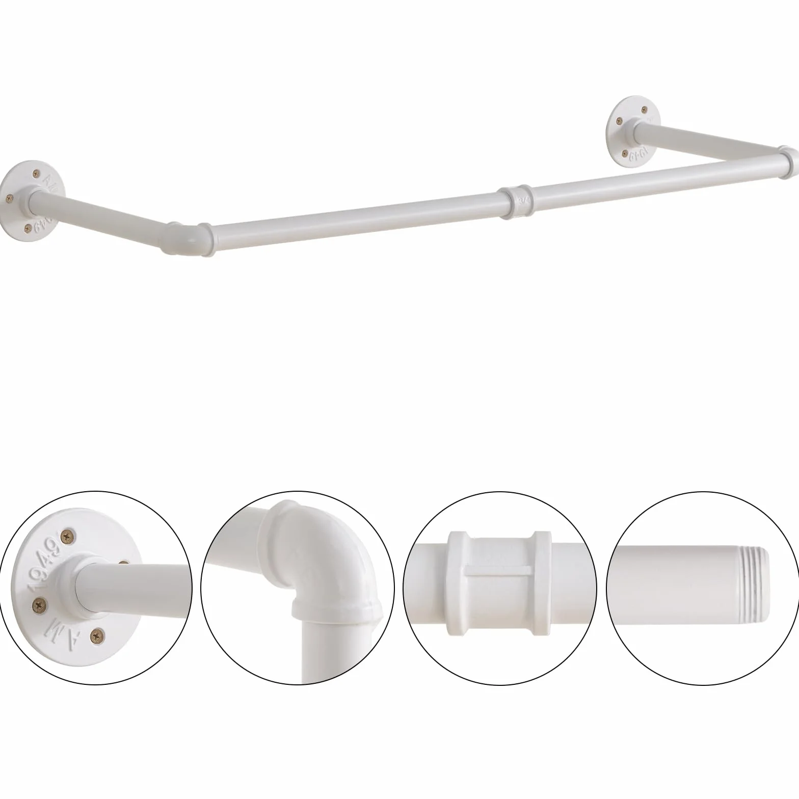 IBUYKE 94 cm naścienny wieszak na ubrania, industrialny design, montowany na ścianie, zdejmowany wieszak na ubrania, oszczędność miejsca, do 50 kg, dwie podstawy, biały TYJ001W