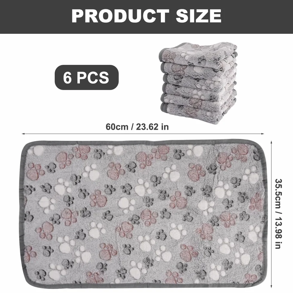 Puszysty koc dla psa, 6 sztuk, mały koc dla psa, 60 x 40 cm, szary, koc do przytulania dla psa, wodoszczelny, dla świnek morskich, pluszowy, dla małych i średnich psów, kotów, małych zwierząt, ciepły