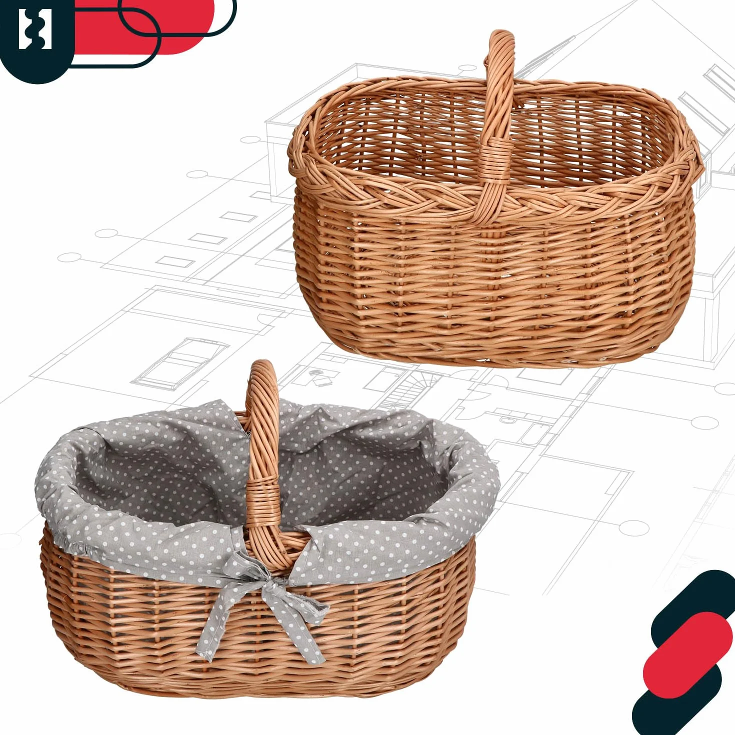 KOTARBAU® Kosz z uchwytami plecionka wiklinowa na zakupy w naturalnym kolorze, pojemny i wygodny