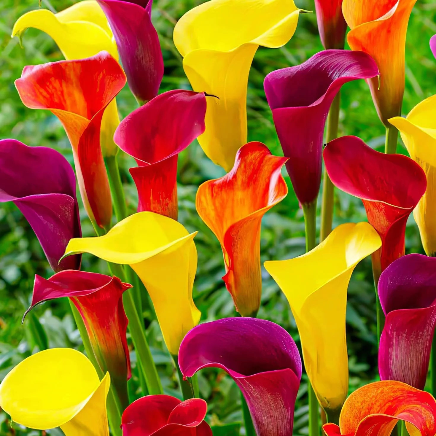 Kolekcja cebul Sunny Calla Lily, 10 sztuk Zantedeschia, 5 odmian, po 2 mieszanki kolorów, idealna jako roślina doniczkowa i ogrodowa, mieszanka cebul kwiatowych z Holandii (bez nasion, nie sztuczna)