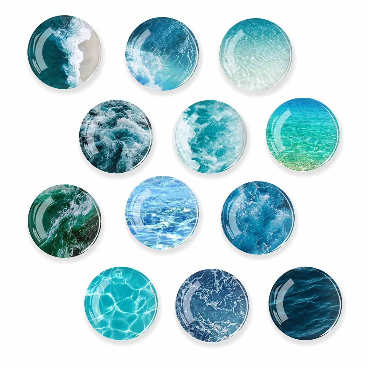 Diyxisk magnesy na lodówkę, szklane, 3D, morze (12 sztuk) – estetyczne magnesy na tablicę magnetyczną i tablicę suchościeralną, silne magnesy dekoracyjne z motywem fal oceanicznych, do kuchni i biura