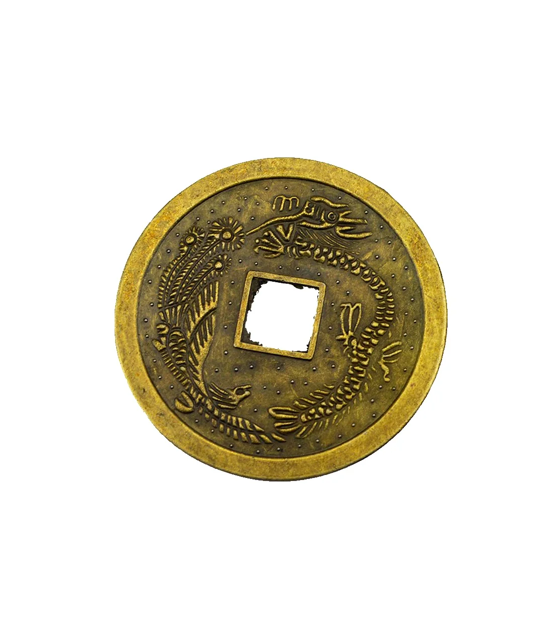 Y1057, chińskie monety szczęścia, Feng Shui, smok i Phoenix I Ching moneta, złota, 4,3 cm, 9 sztuk