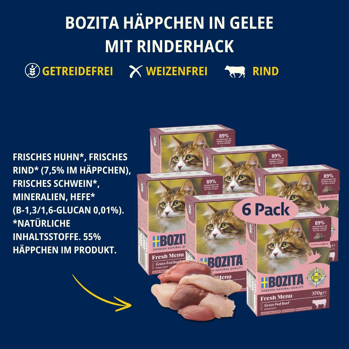 Bozita Karma mokra dla kotów w galaretce z mieloną wołowiną 6x370 g bez zbóż i cukru 7,5% białka 5% tłuszczu