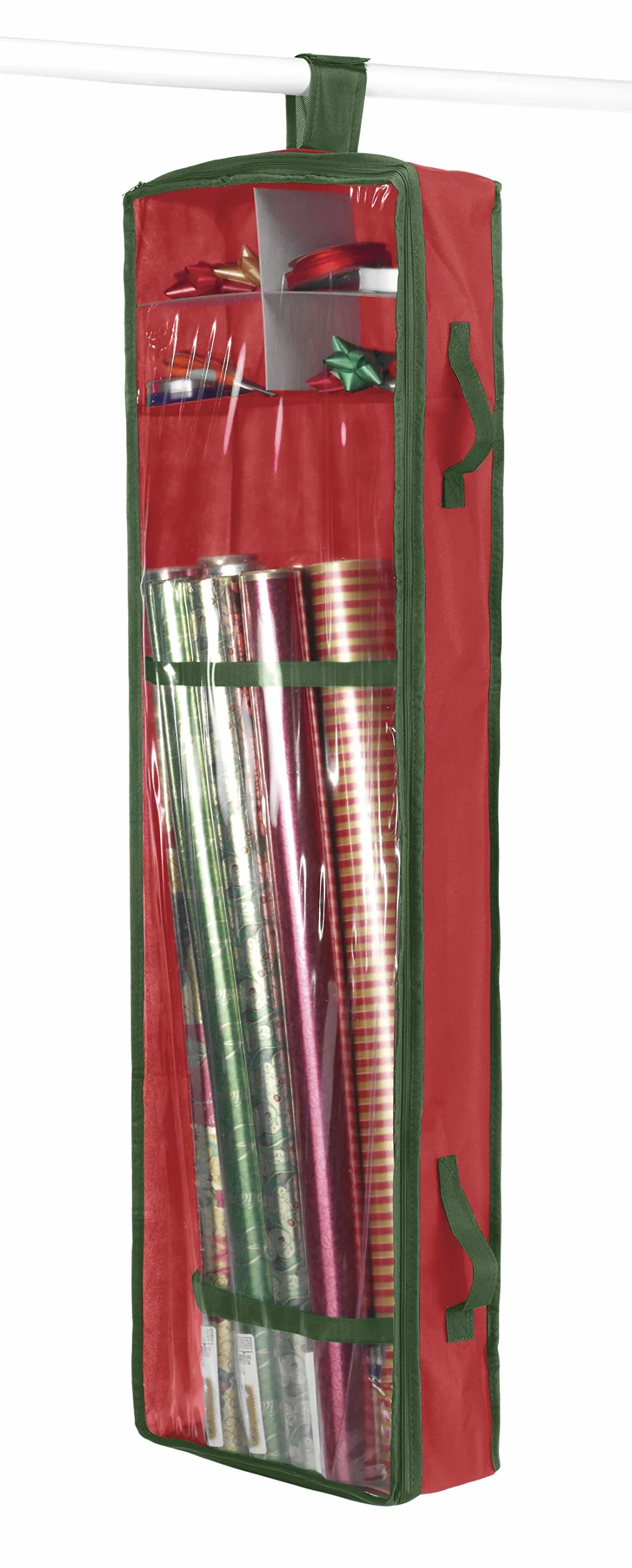 Whitmor Organizer do pakowania prezentów, bawełna powlekana akrylem, czerwony, 100 cm x 38 cm x 12 cm