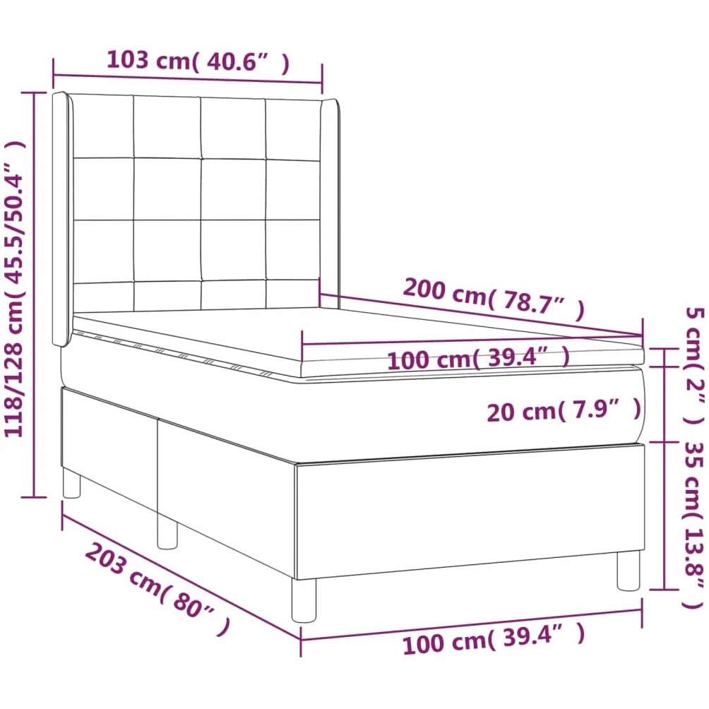 aksamitne LED regulowany zagłówek 100x200 cm szary | Łóżko kontynentalne szary aksamit 100x200cm z materacem sprężynowym i LED do sypialni