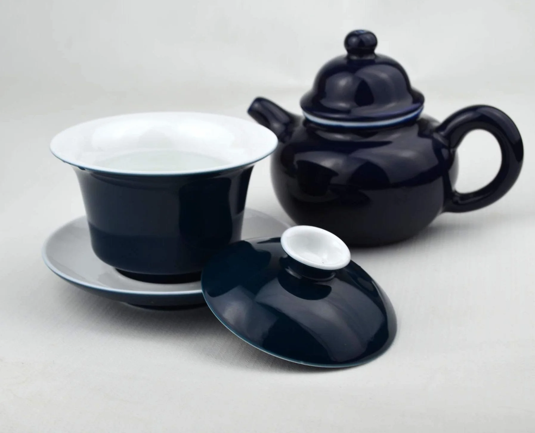 Liang baobao Porcelana Gaiwan 150 ml filiżanka do herbaty biała glazurowana filiżanka do herbaty Tureen chiński Sancai pokrywa miska pokrywka spodek zestaw (niebieski)