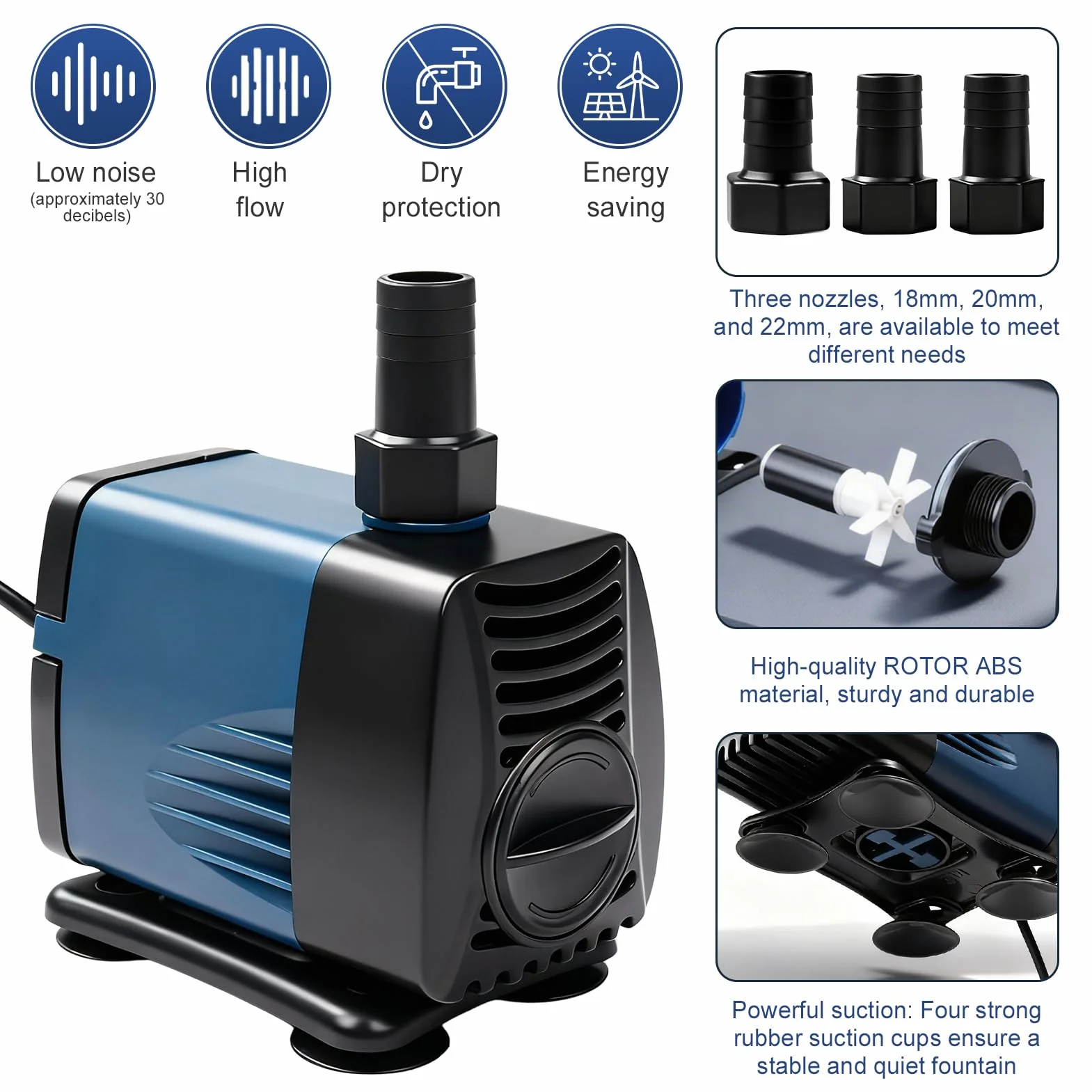 Nikou Cicha pompa zanurzeniowa 40 W, 3000 l/h, pompa wodna do stawu, pompa filtrująca, drenaż brudnej wody, pompa głębinowa do stosowania zarówno w wodzie, jak i na lądzie