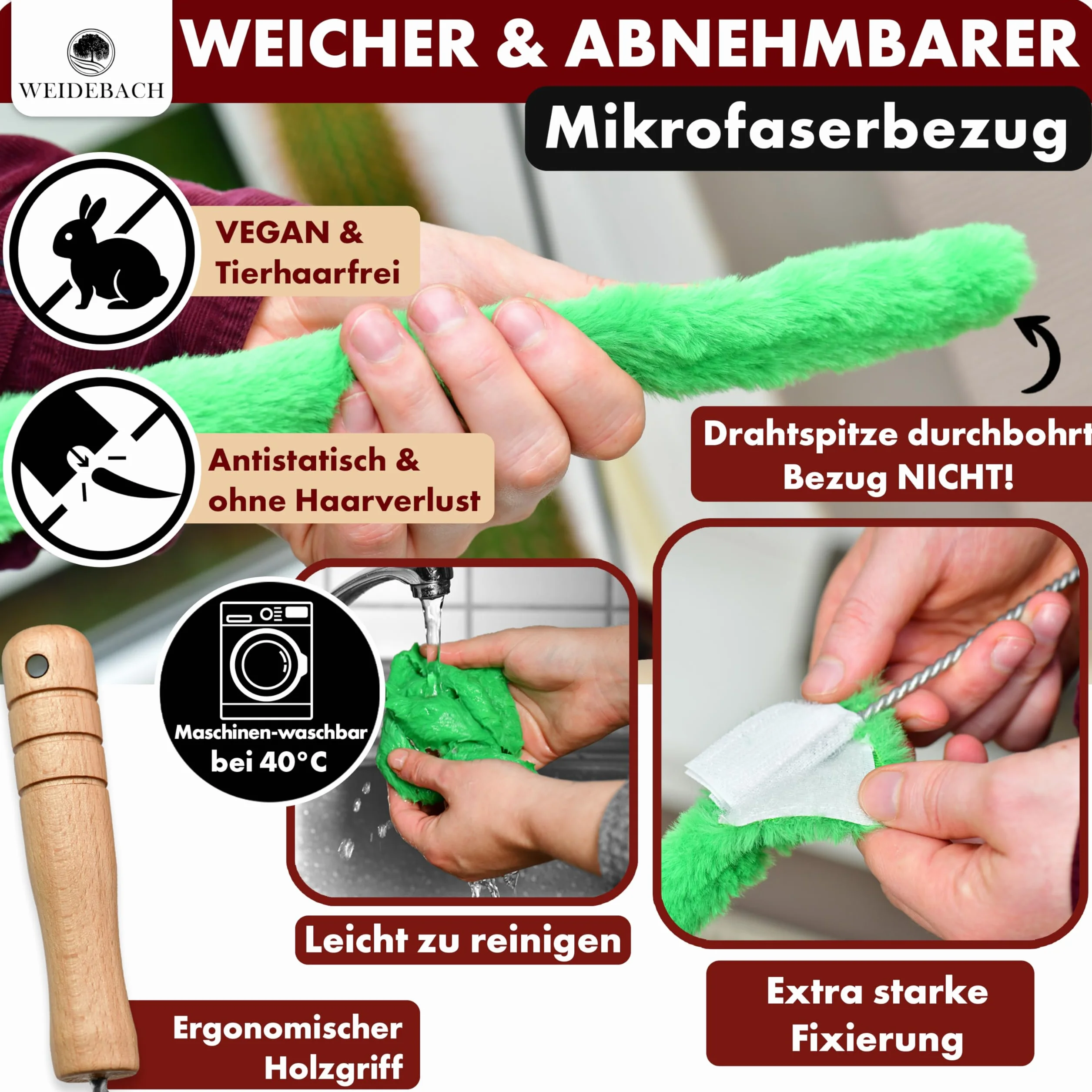 WEIDEBACH 2 x szczotki do grzejników o łącznej długości 125 cm z 1 x | mikrofibry (szczotka 110 cm) i 1 x nylonu (szczotka 75 cm), V. 3.0 szczotki do czyszczenia grzejników odporne na sierść