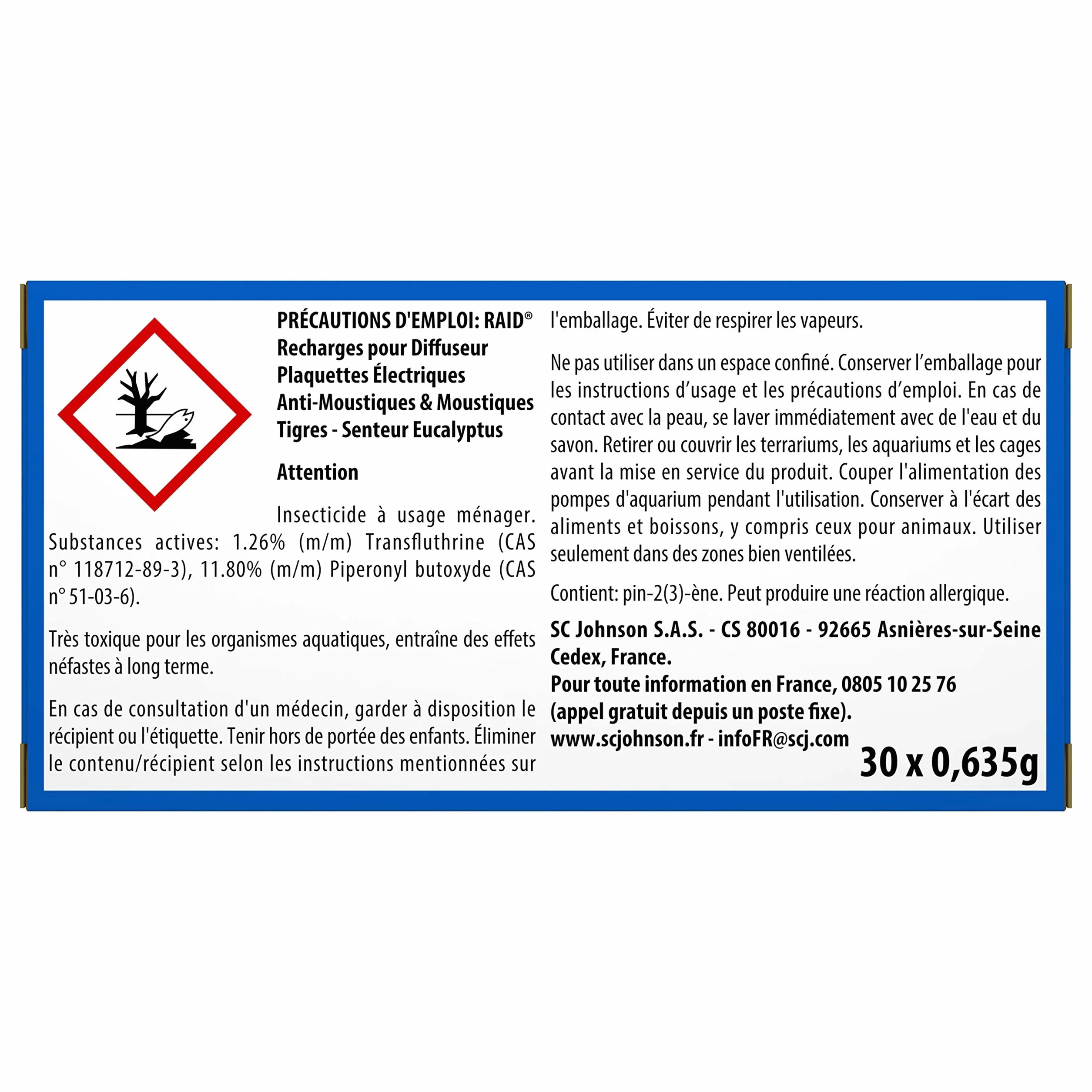 Raid zestaw uzupełniający do elektrycznego dozownika zapachowego w płytkach, komary i komary tygrysie, zapach eukaliptusa, środek owadobójczy, uzupełnianie dla 30 rodziców