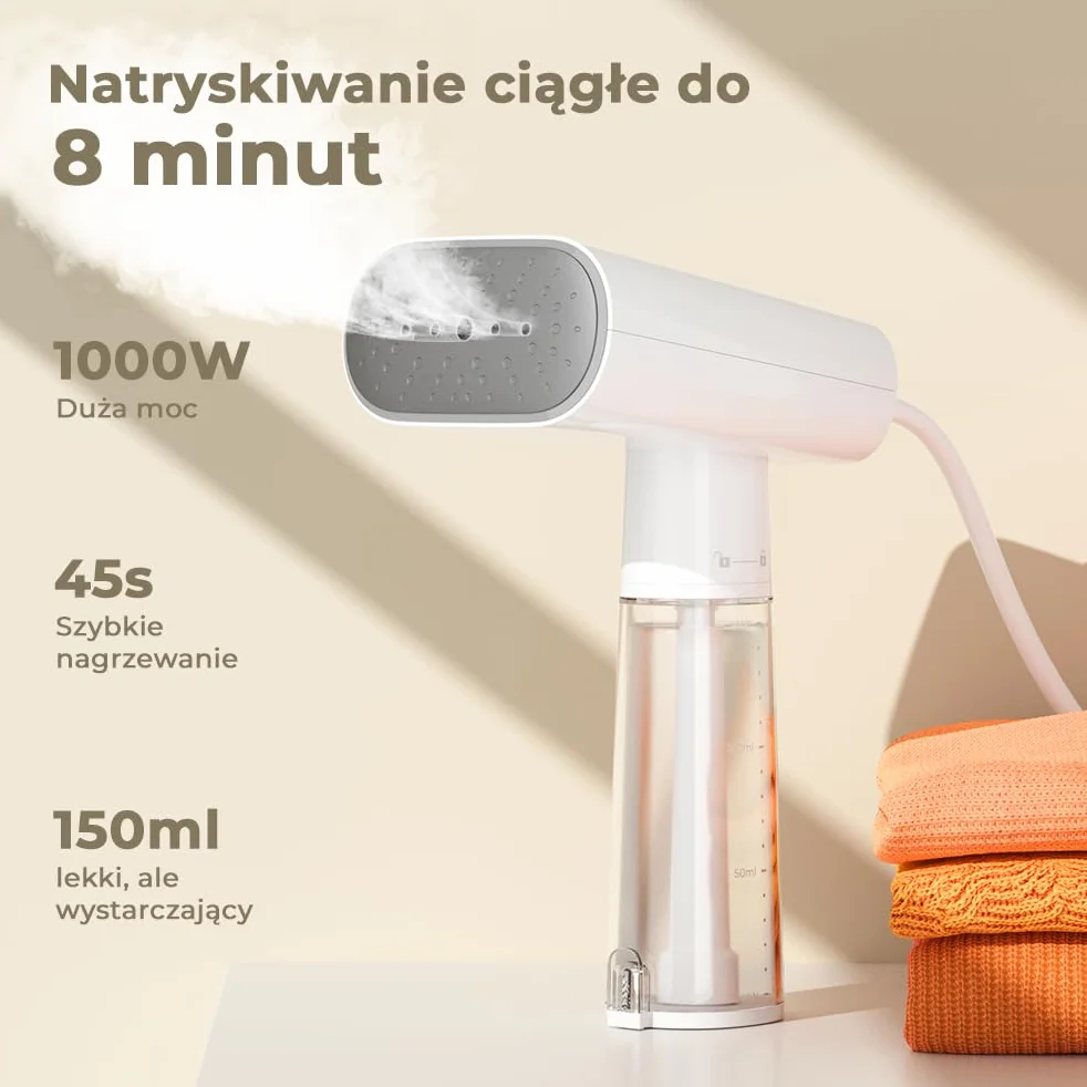 Parowy pras do Repasowania 1000W, Przenośny Hand-Steamer z 150-ml Zbiornikiem, Pełny Energi, Usuwa Fałdy Szybko, 1,8 m Drut, Idealny dla Domu i Podróży