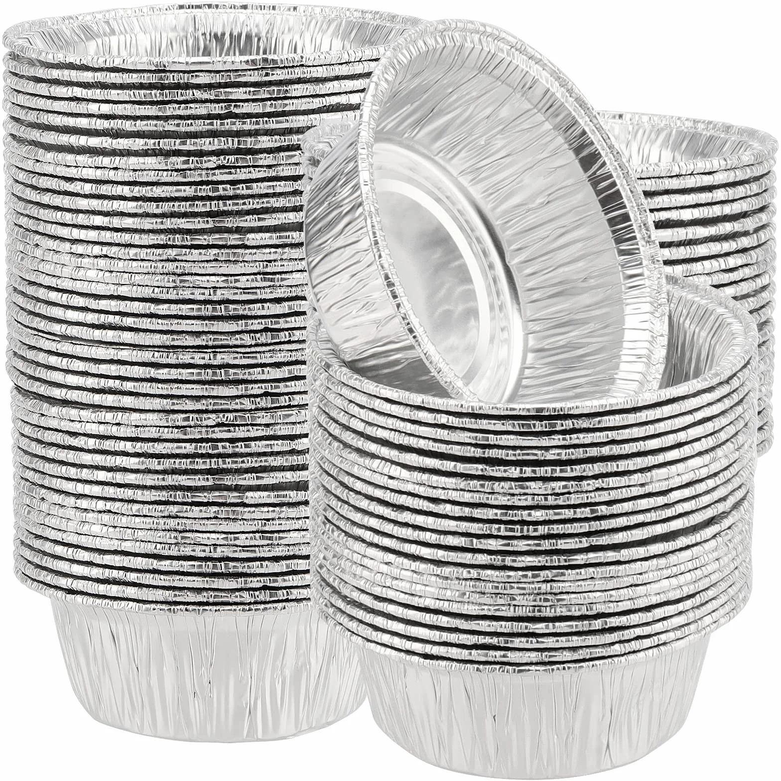 100 sztuk aluminiowych misek okrągłych 12 cm, małe aluminiowe miski do pieczenia, okrągłe foremki do pieczenia z folii aluminiowej, formy do ciasta, ciast, budyniu