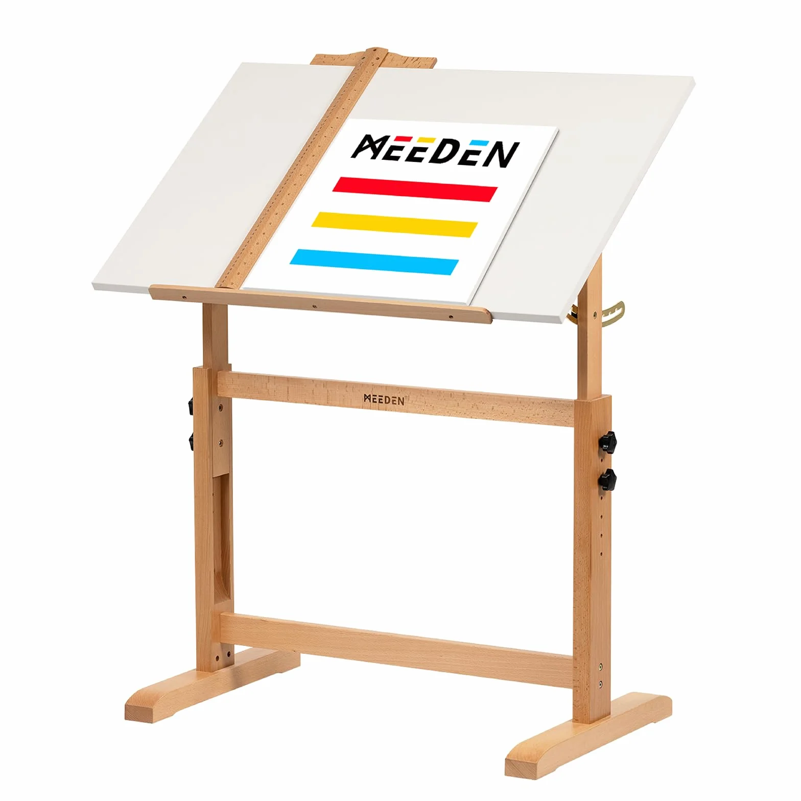 MEEDEN Biały regulowany stół kreślarski: 90 cm x 60 cm biurko do rysowania artystycznego z regulacją wysokości - stoły do malowania z litego drewna bukowego - duży odchylany stół dla dorosłych
