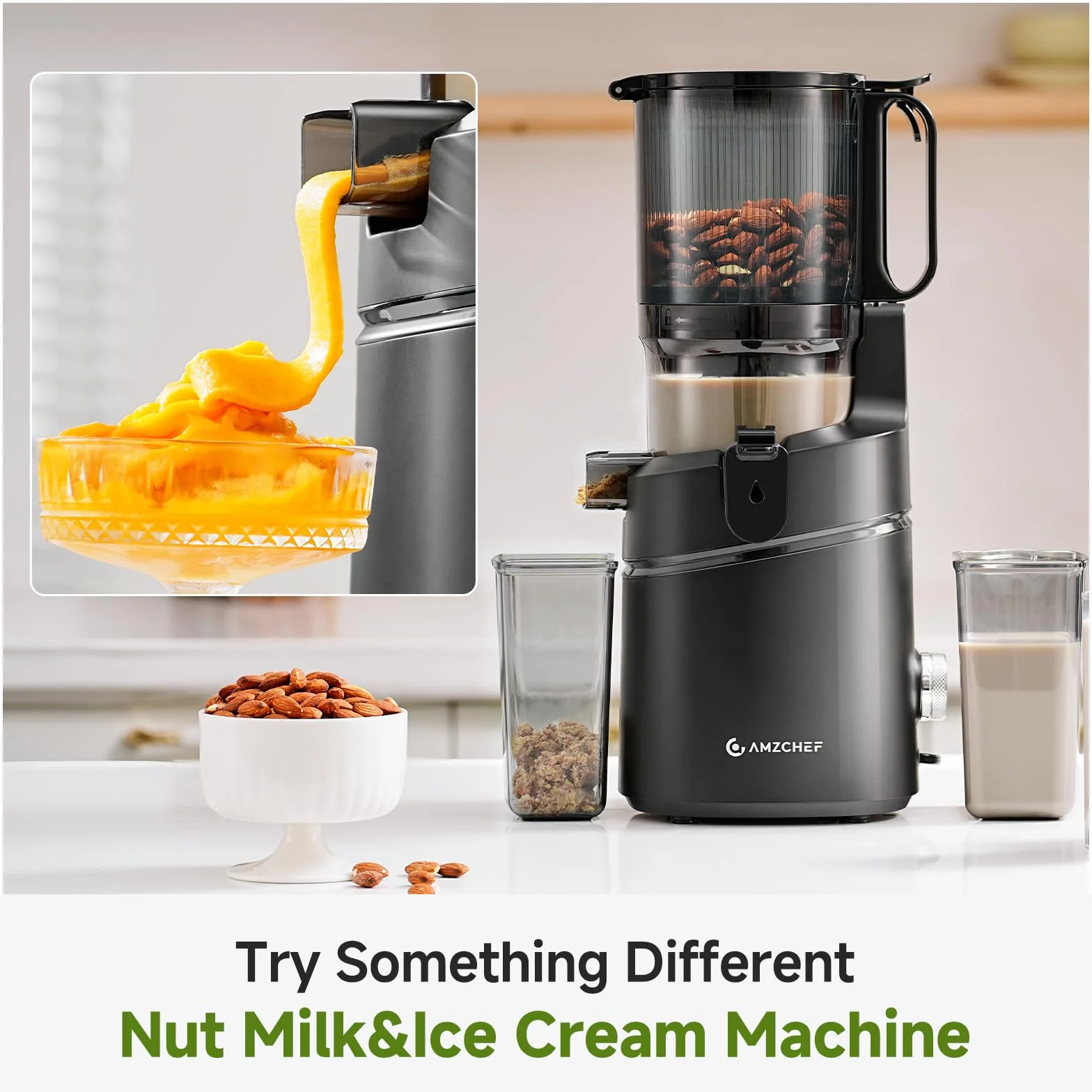 AMZCHEF 250 W automatyczna sokowirówka All-In-One, otwór 135 mm i 1,8 l sokowirówka do warzyw i owoców, zwycięzca testu z potrójnym filtrem, czarna