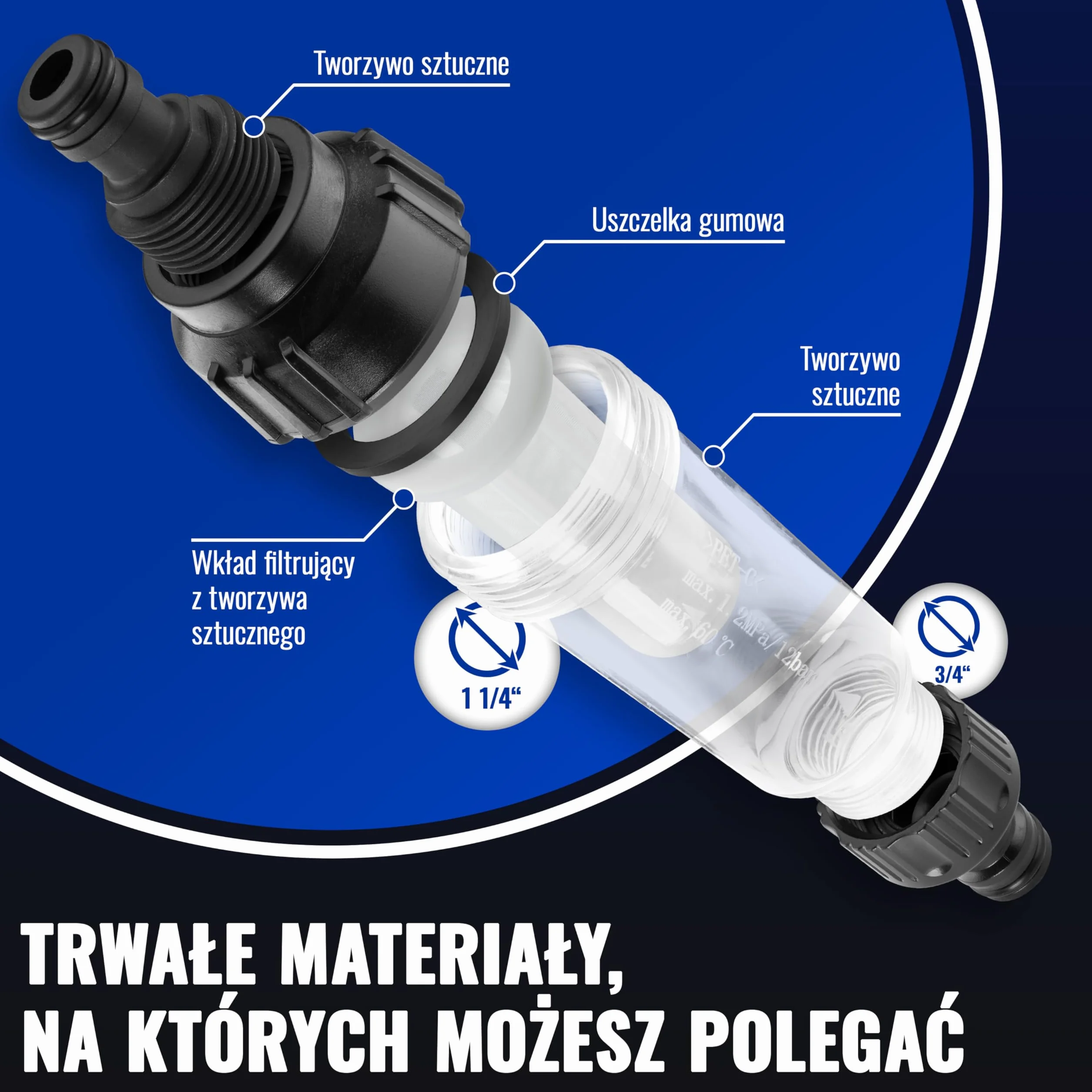 Poppstar Filtr do wody z adapterem, 3/4", do myjki ciśnieniowej, pompy lub kampera