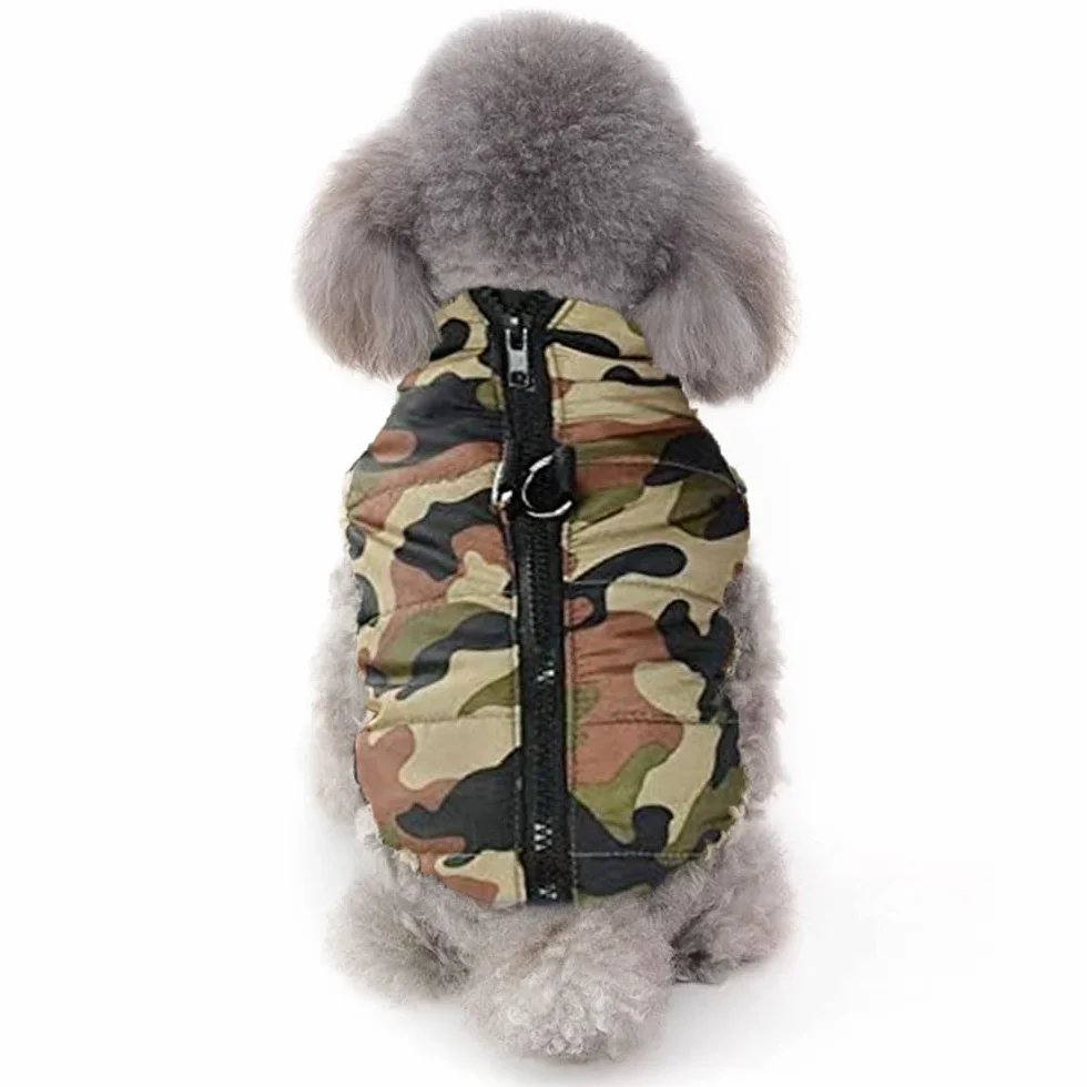 Voarge Pet Jacket Ciepła Kamizelka dla Małych Psów Zima z Zamkiem Błyskawicznym (M, kamuflaż)