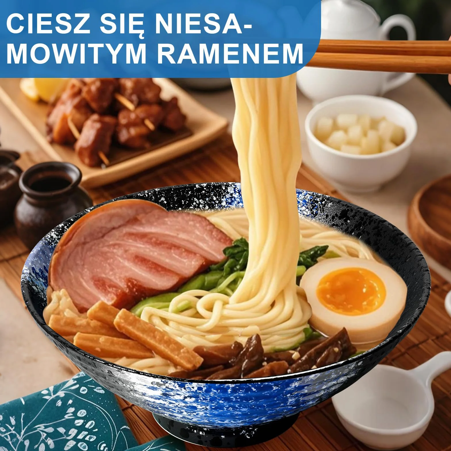 Zestaw 2 Ceramicznych Misek Do Ramenu, Porcelanowe Japońskie Sałatki Makarony Zboża Owoce Makaron Zupa Duże Miski 1000Ml Przepisami Pałeczki Widelce I Łyżki Na Imprezę Mężczyźni Kobiety Prezent