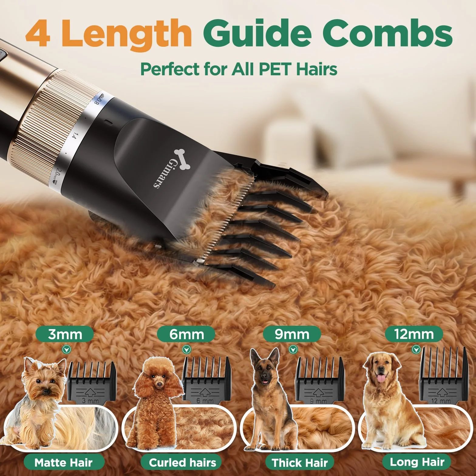 Gimars 6 in 1 Dog Clippers with Stainless Steel Dog Grooming Scissors Kits - Gold