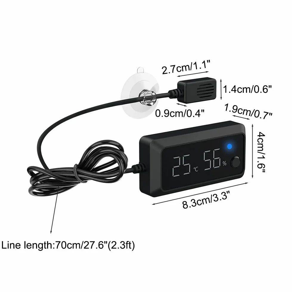 Gady, termo/higrometr, mini cyfrowy miernik wilgotności powietrza z wyświetlaczem LCD do gadów, inkubatorów, akwarium, drobiu, biura, salonu