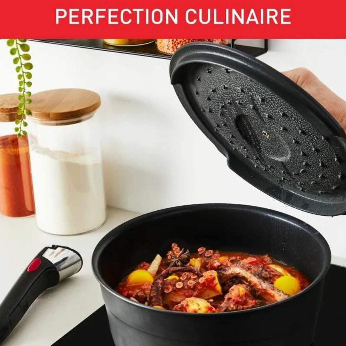 Tefal Ingenio Zestaw 6 sztuk, Patelnia, Wok + pokrywa szklana 26 cm, Cocotte + pokrywa z odlewu aluminiowego 20 cm, wyjmowany uchwyt Ingenio, indukcja, odlew aluminiowy, Inspiracja L867S604