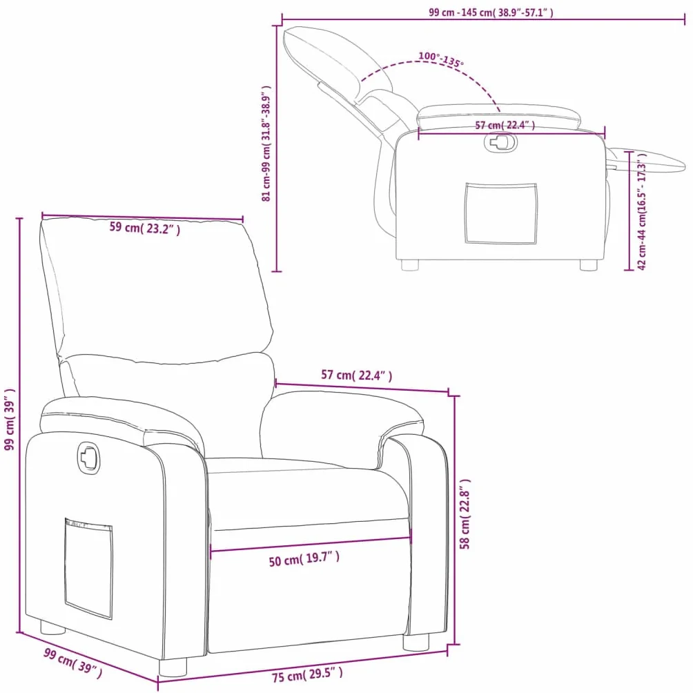 Fotel relaksacyjny ze sztucznej skóry z regulowanym oparciem i podnóżkiem, ergonomiczny fotel wypoczynkowy z tapicerką, stabilne drewno i metalowa rama, do salonu, biura, relaksująca pozycja